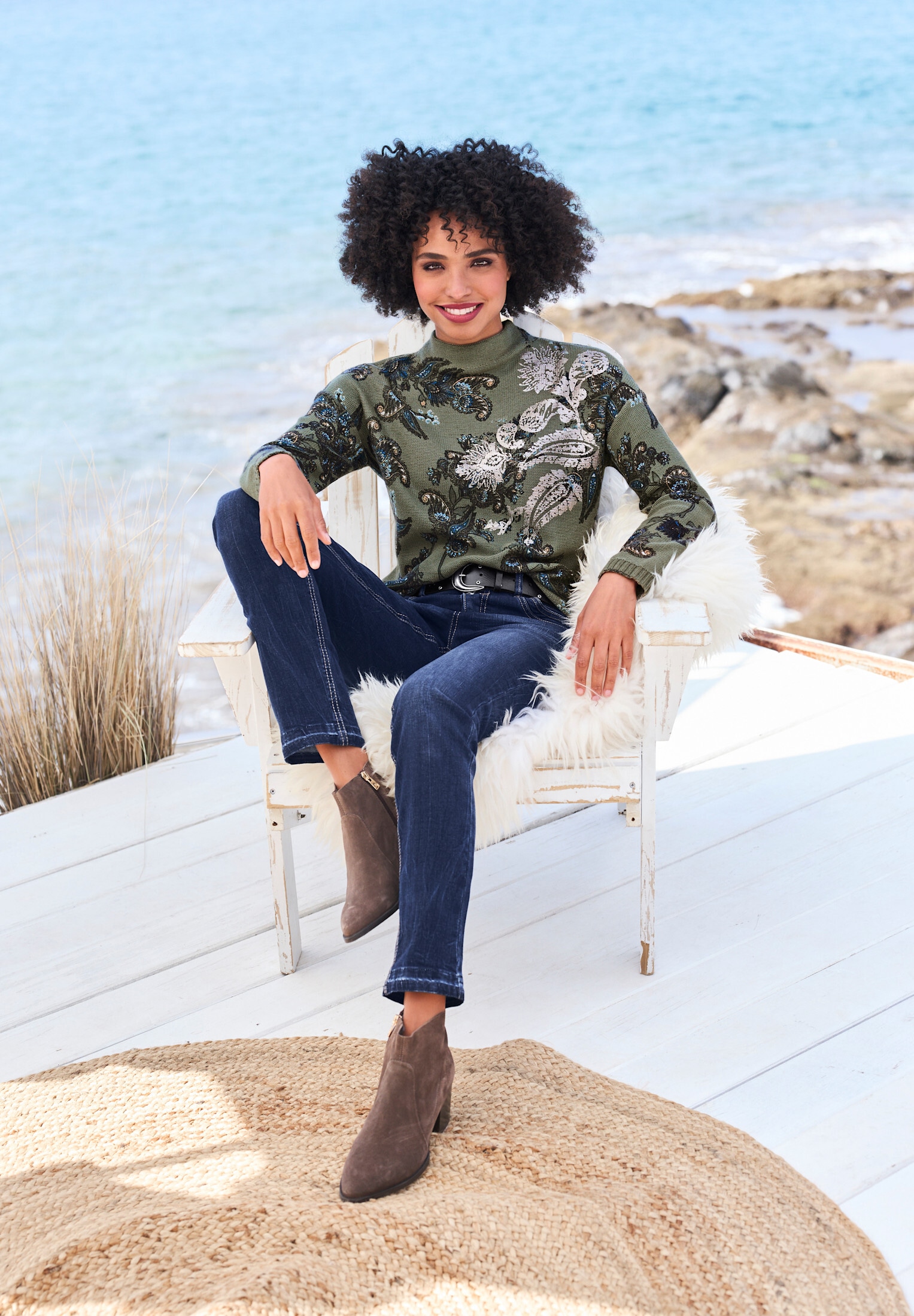 heine Strickpullover »Pullover Stehkragenpullover mit Foliendruck«