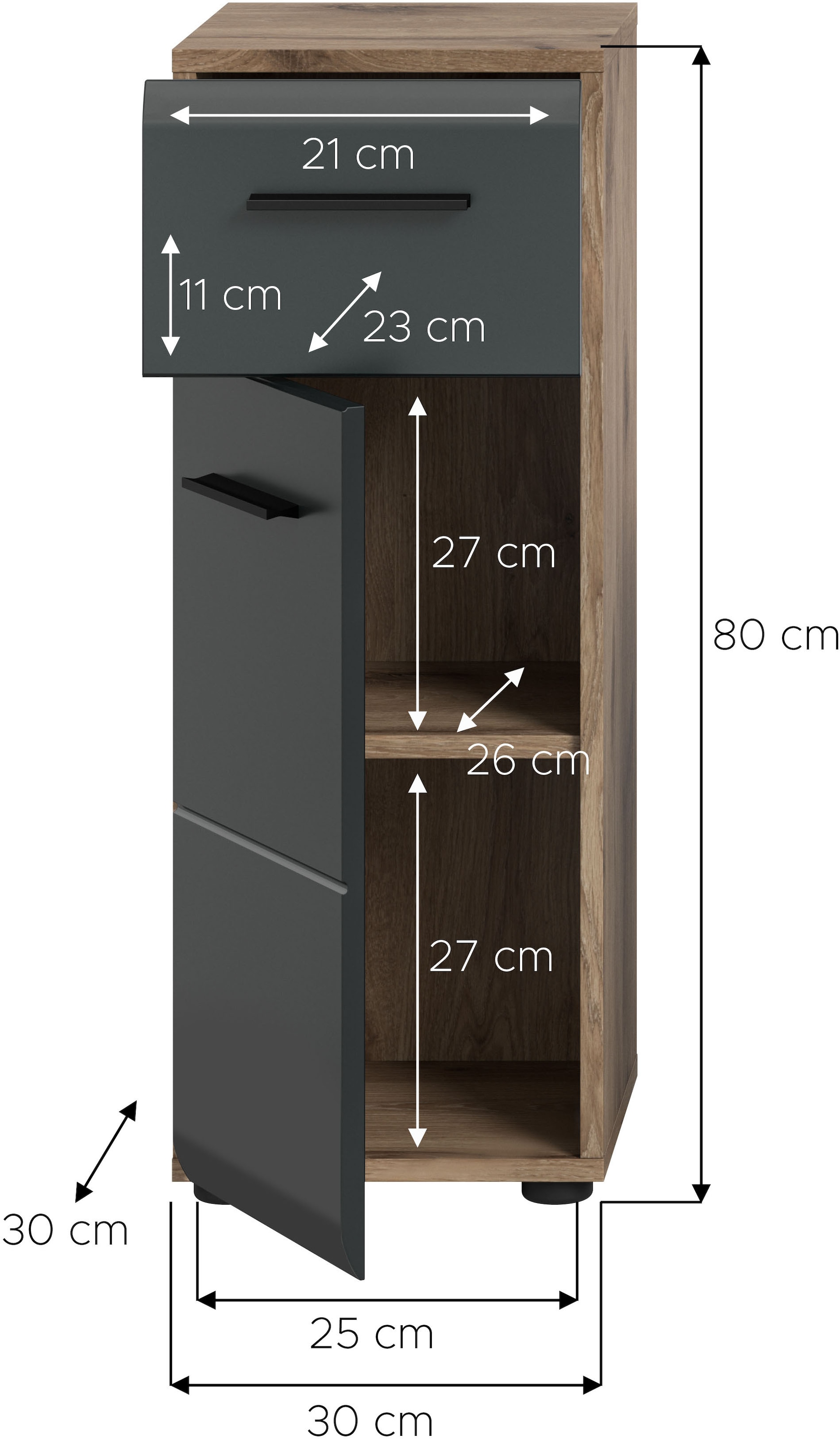 welltime Stauraumschrank »FLORENZ, TOPSELLER!, Höhe 80 cm, 1 Tür, 1 Schubkasten« TOPSELLER!, 1 Stk. tlg. Türanschlag wechselbar, hochwertige MDF Front, Badschrank, Bad