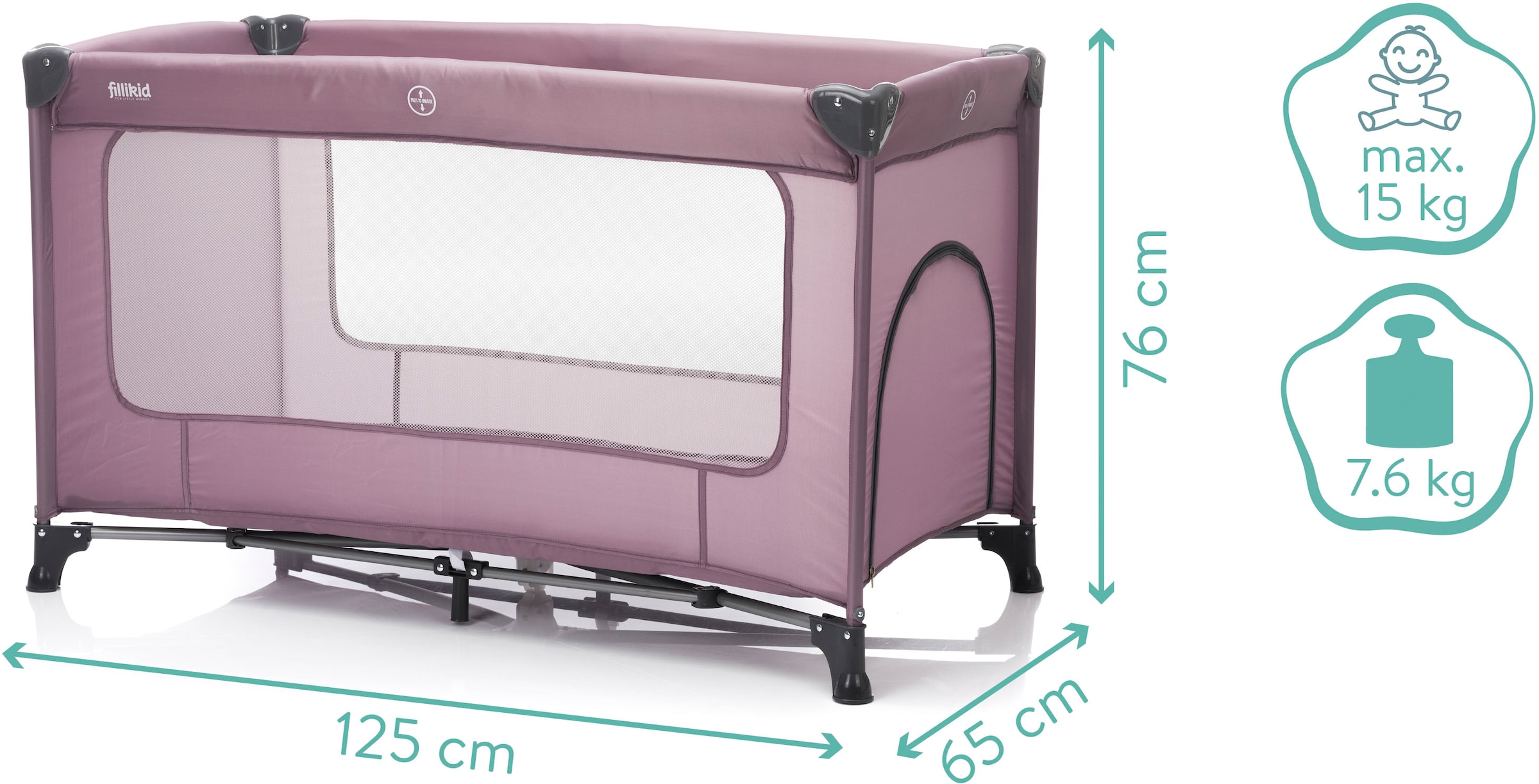 Fillikid Baby-Reisebett »Nizza, Himbeer«, Inkl. Transporttasche