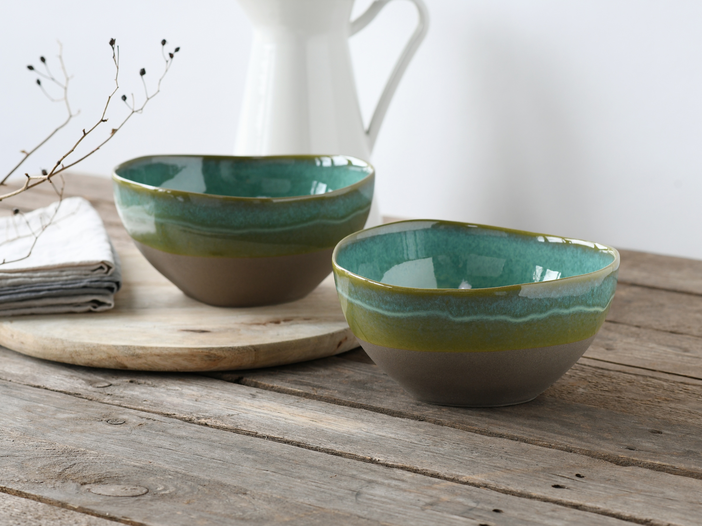 CreaTable Schale »Basalt Bio, Poke Bowl 18 cm 2-tlg« 2 Stk. aus Steinzeug Organische Form, Jedes Teil ein Unikat