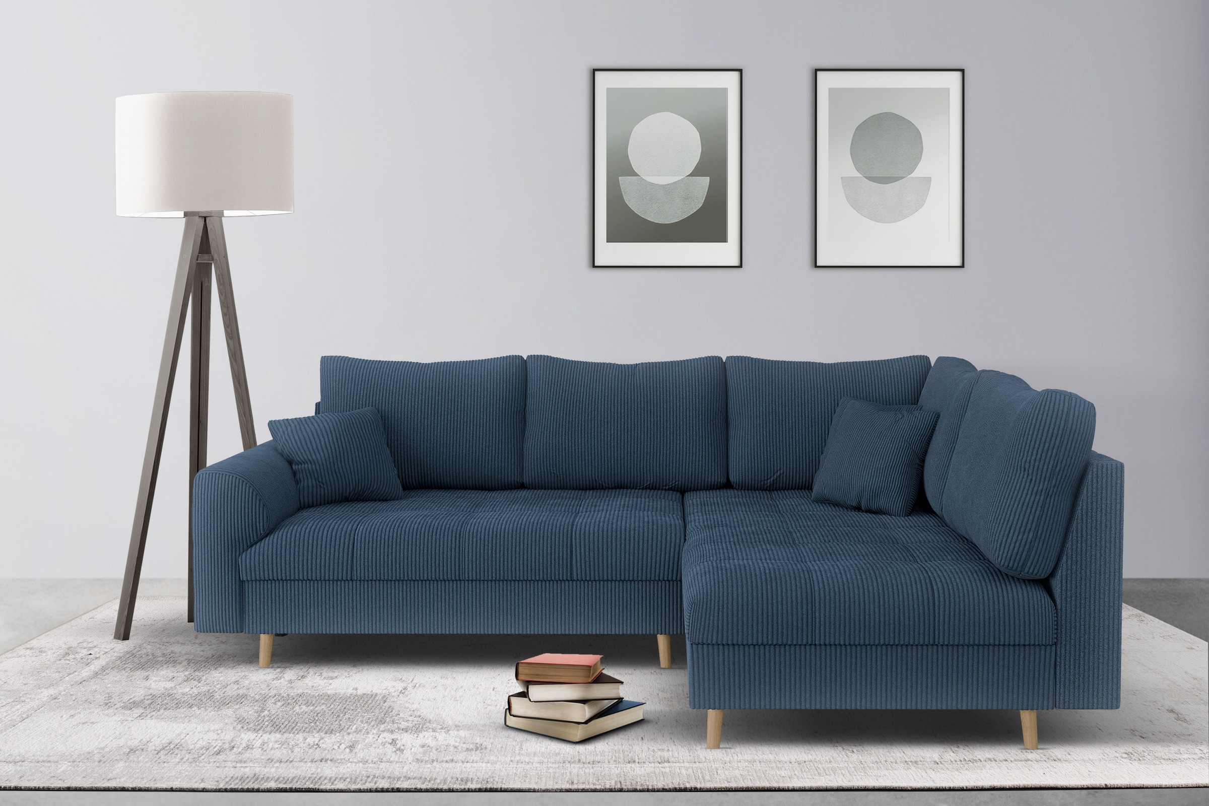 Home affaire Ecksofa »CHARRE L-Form mit Ottomane, Maße B/T/H: 231/161/81 cm«, feine Steppung, lose Rücken- und Zierkissen, auch in Cord und Bouclé