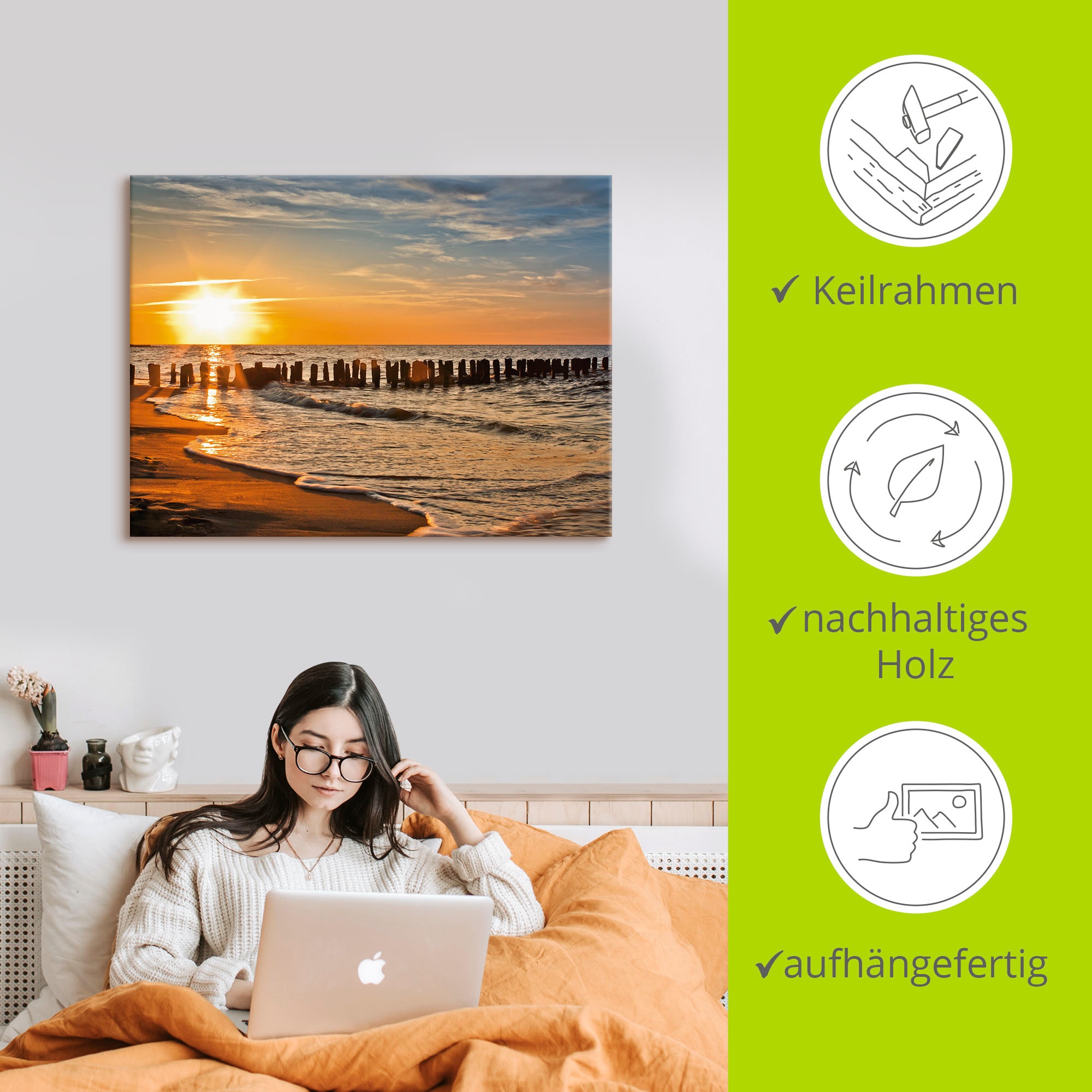 Artland Leinwandbild »Schöner Sonnenuntergang am Strand« Strand 1 Stk. tlg. auf Holzrahmen gespannt