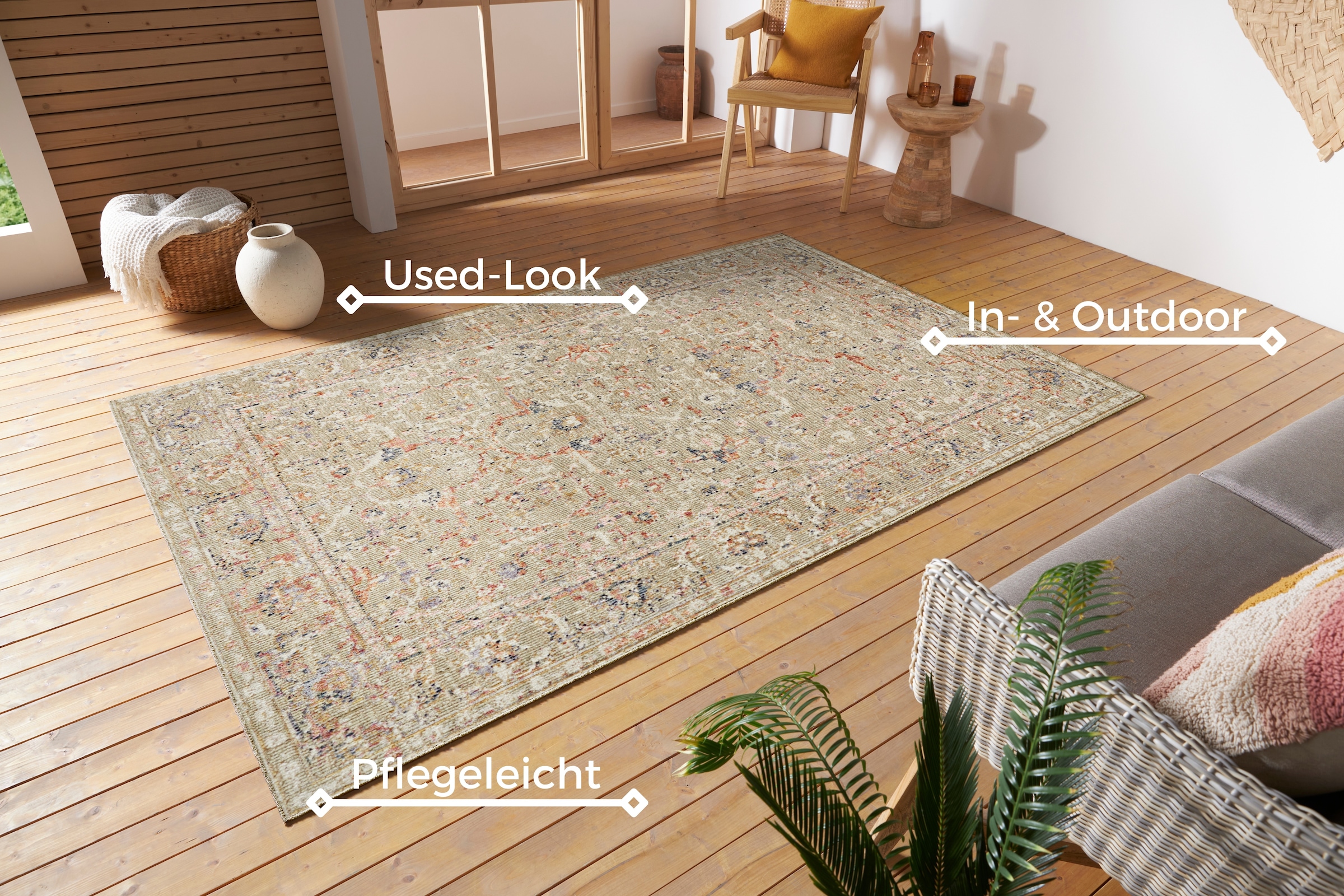 NORTHRUGS Teppich »Sues«, rechteckig, 3 mm Höhe, In-& Outdoor, Läufer, Wetterfest, Balkon, Wohnzimmer, Orient
