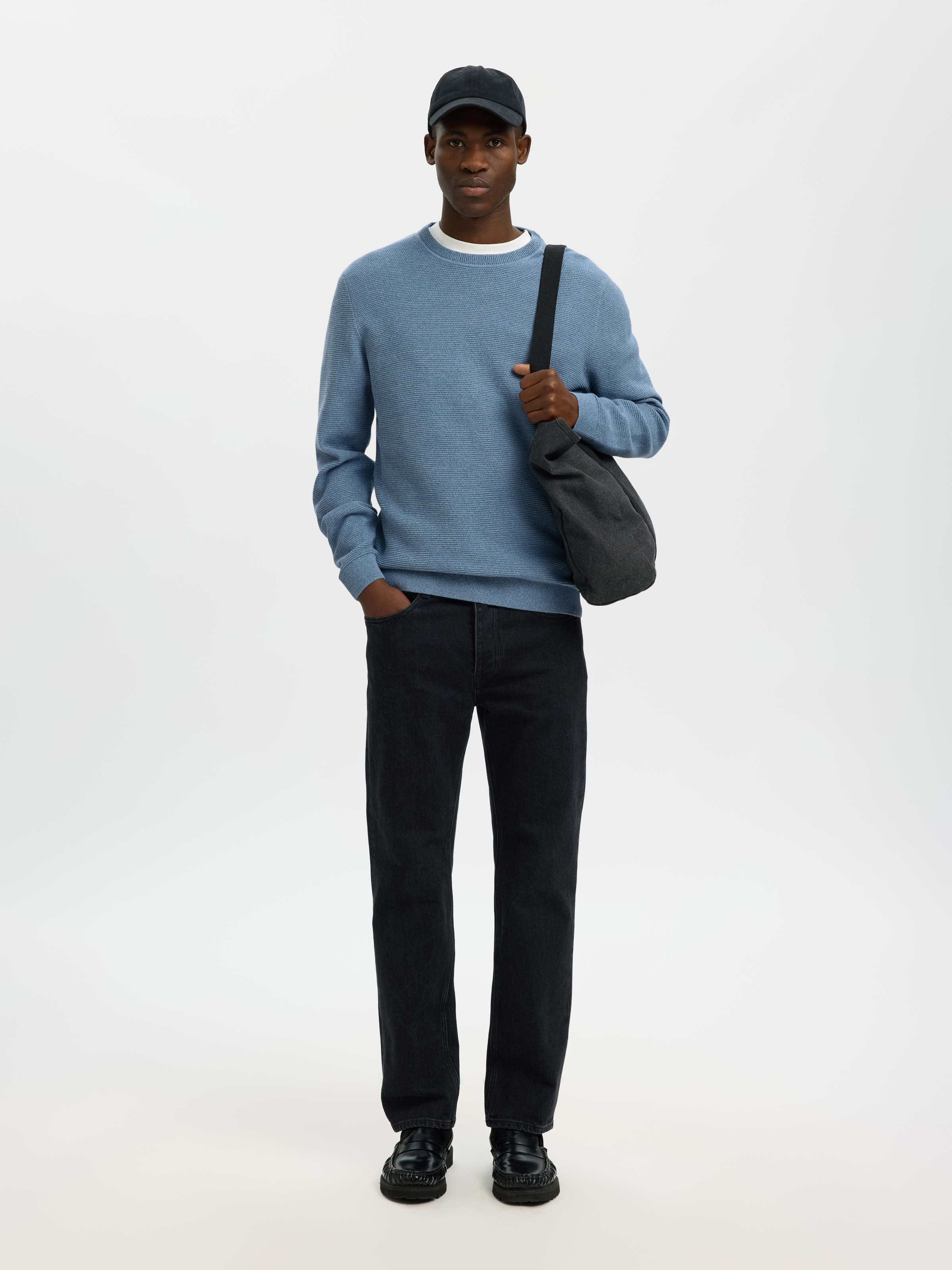 SELECTED Rundhalspullover »SLHROSS LS KNIT STRUCTURE CREW NECK NOOS« Baumwolle, regular fit