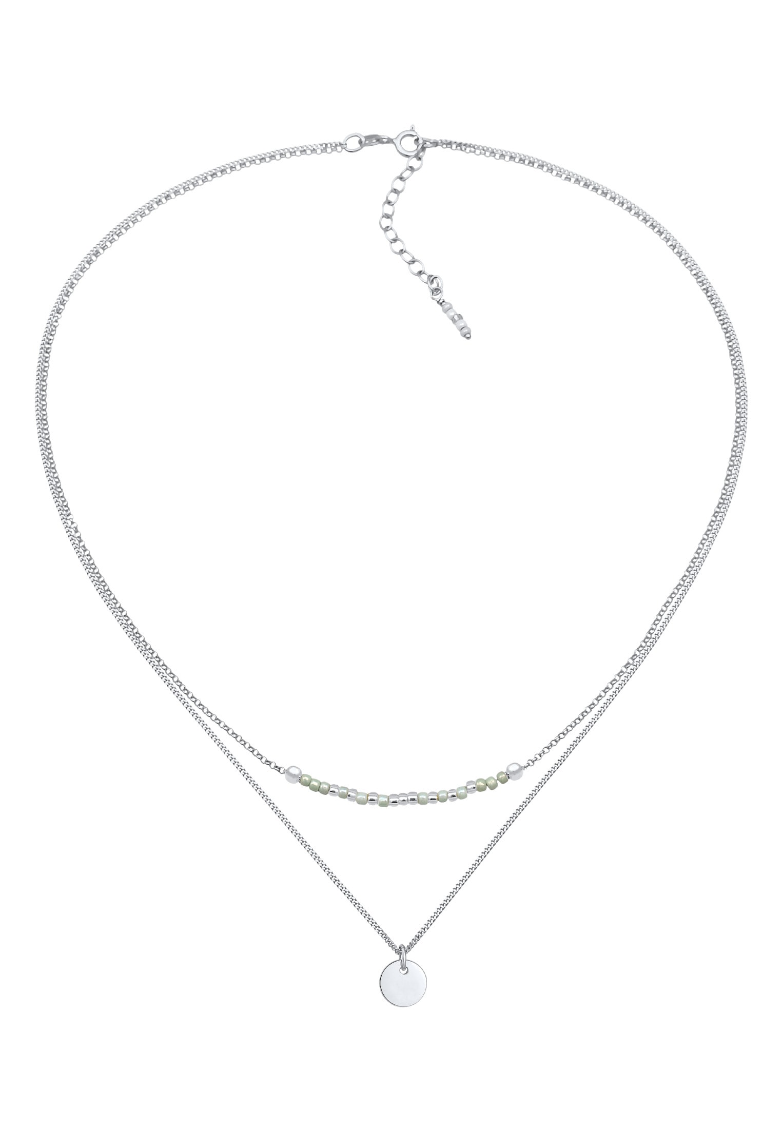 Elli Silberkette »Halskette Layer Plättchen Glas Perlen 2-lagig 925 Silber«