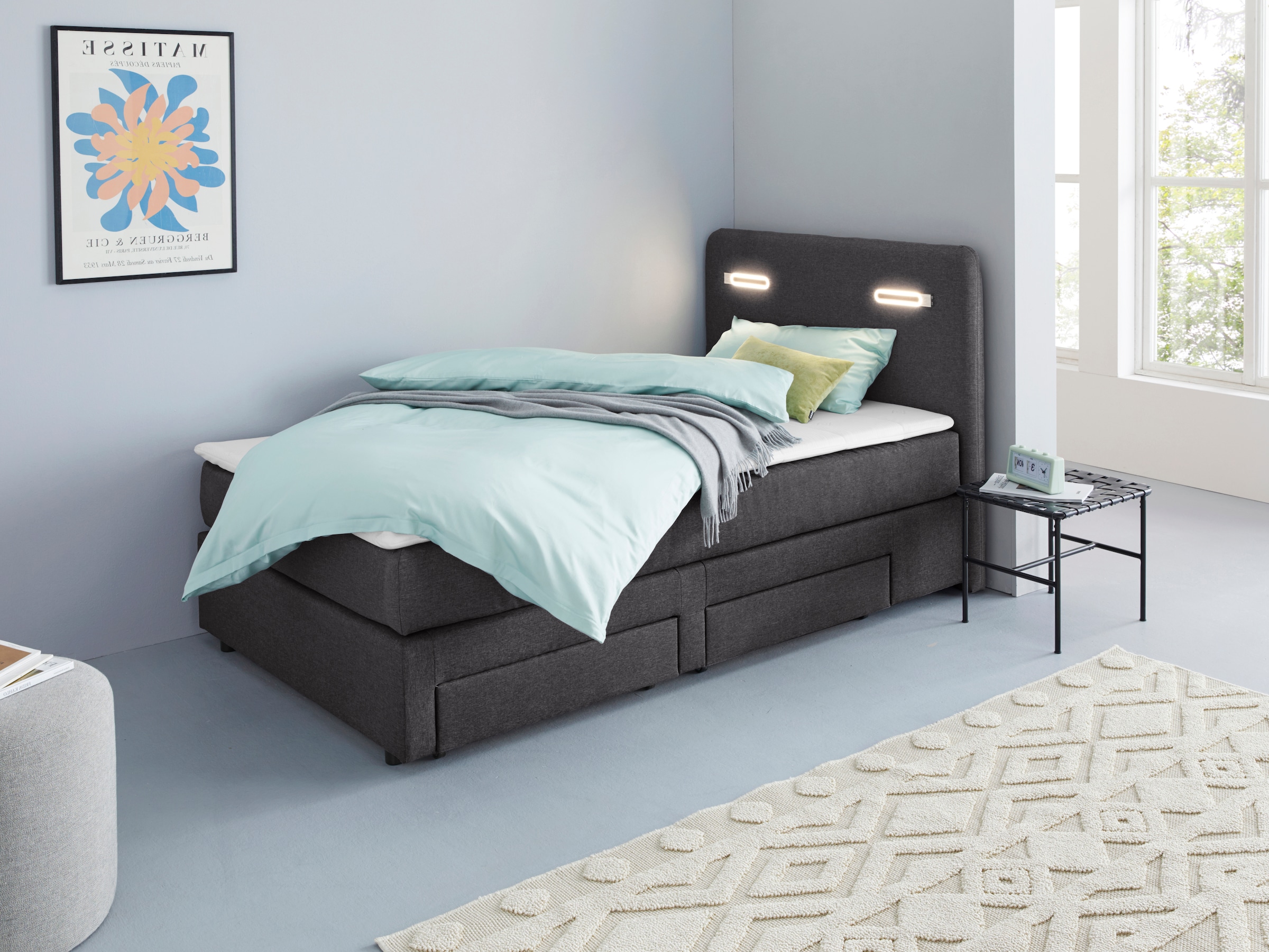 Home affaire Boxbett »Luan« Schubkästen, LED-Beleuchtung und Topper, in Breite 120 cm und 180 cm