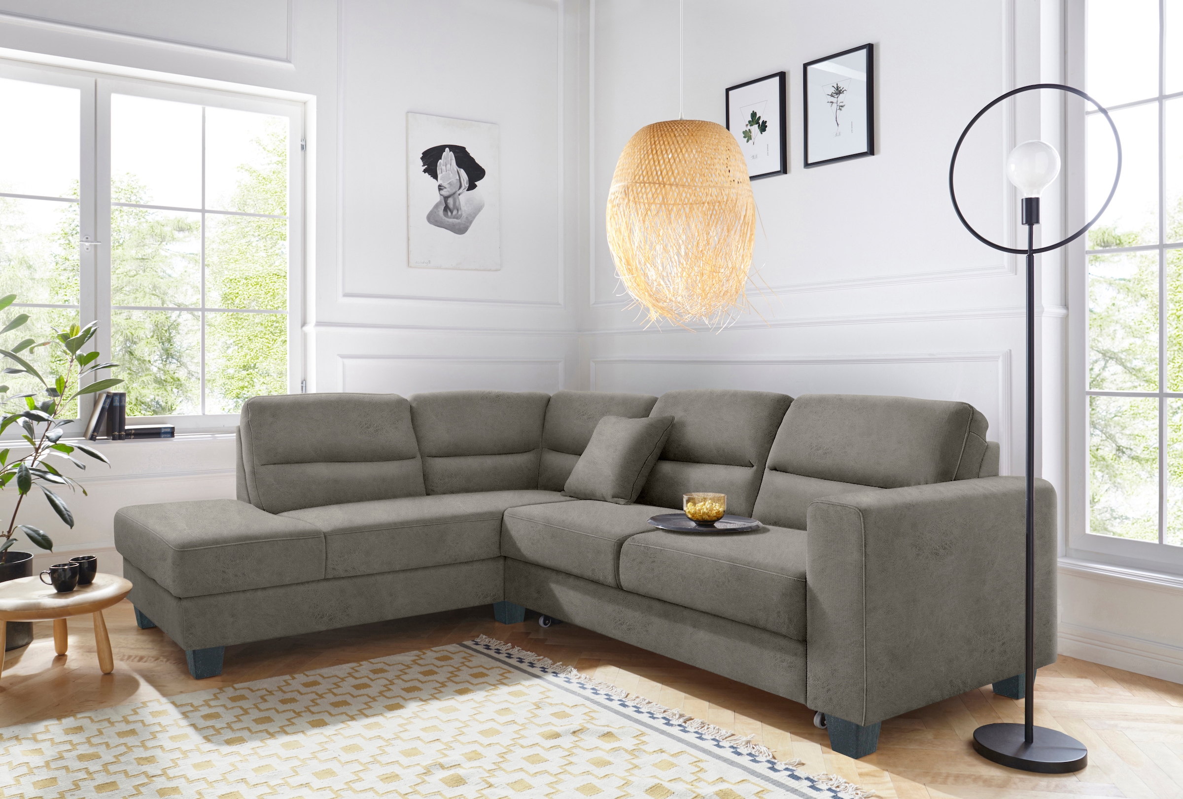 TRENDMANUFAKTUR Ecksofa »Chamber, zeitlos & elegant, bequem, L-Form«, inklusive einer Kopfstütze, wahlweise Schlaffunktion, B/T 203/245cm