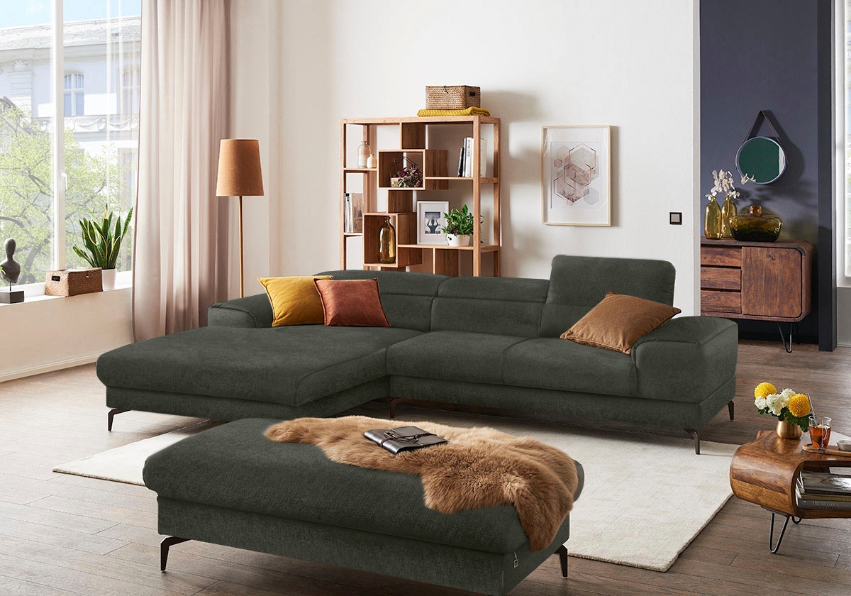 W.SCHILLIG Ecksofa »Piedroo, Designsofa mit tollem Sitzkomfort, elegant und bequem, L-Form« Kopfteilverstellung, wahlweise mit Sitztiefenverstellung, Breite 303cm