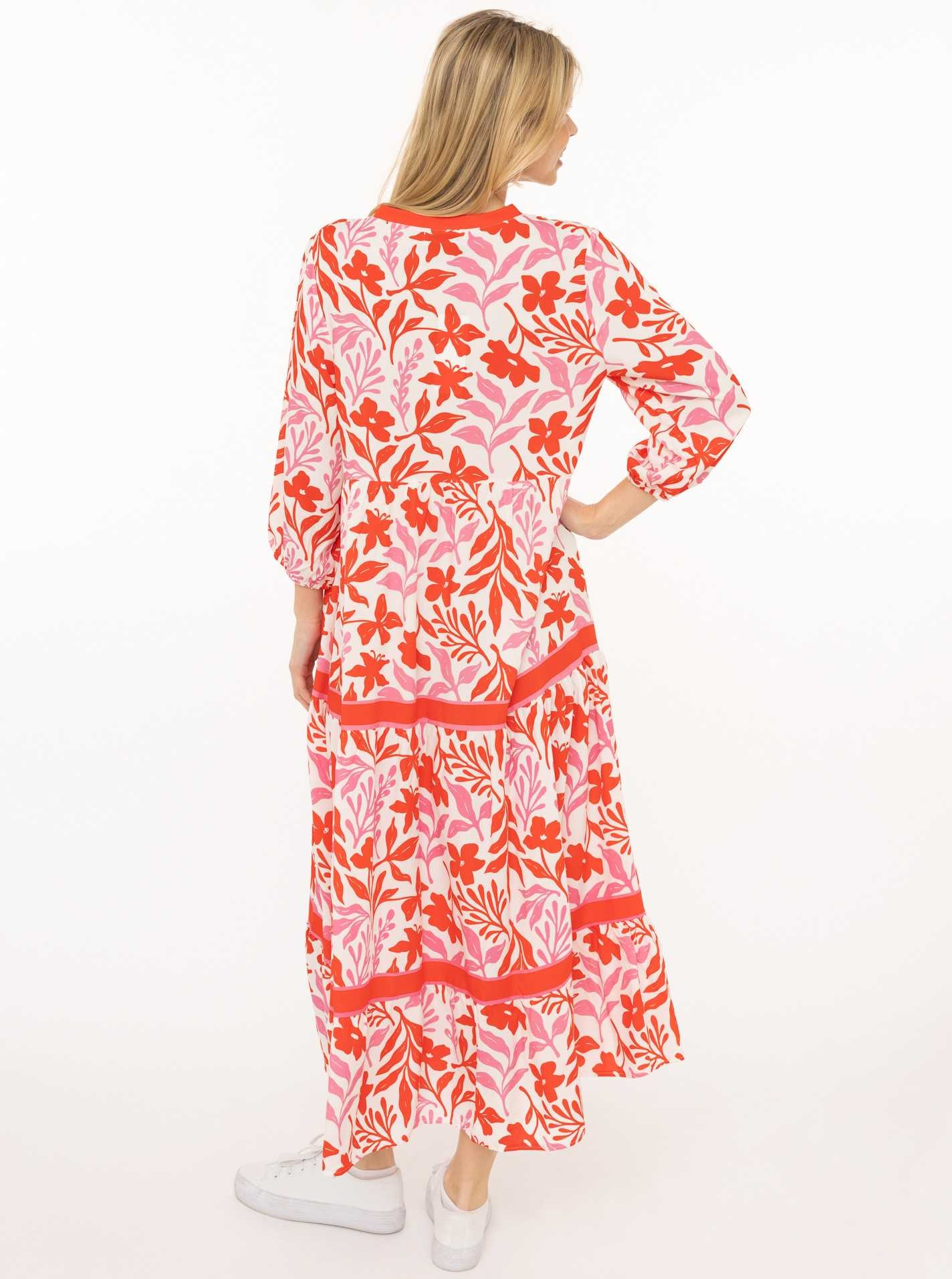Zwillingsherz Maxikleid »"Flower"« Ohne Taschen Florales Muster, Schriftzug, 3/4 Arm, Knopfleiste