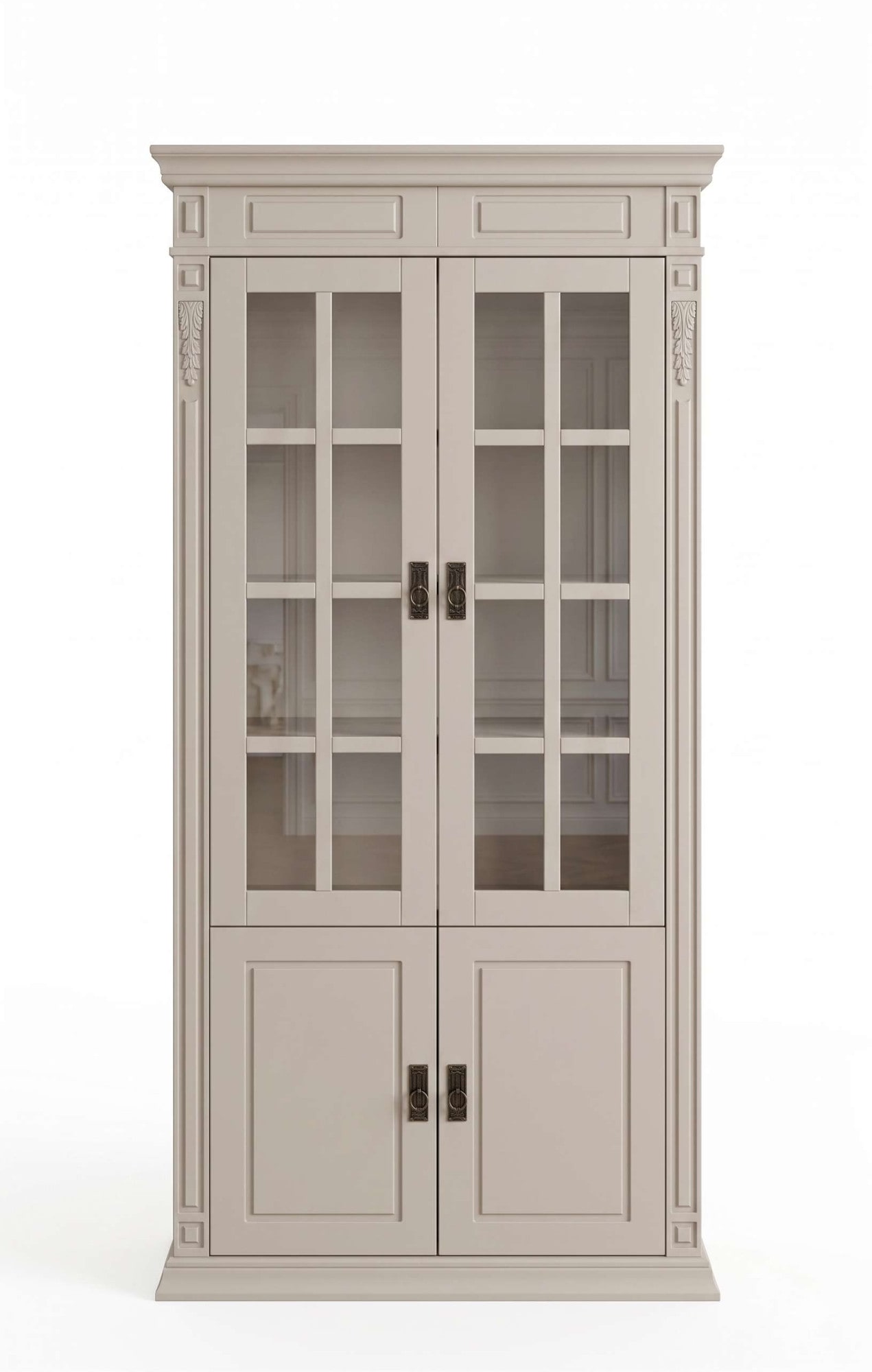 OTTO home Vitrine »Vinales, 4 Türen, 6 Fächer« B/T/H: 93/39/196 cm,  Messinggriffe im Jugendstil, viel Stauraum durch 6 Fächer
