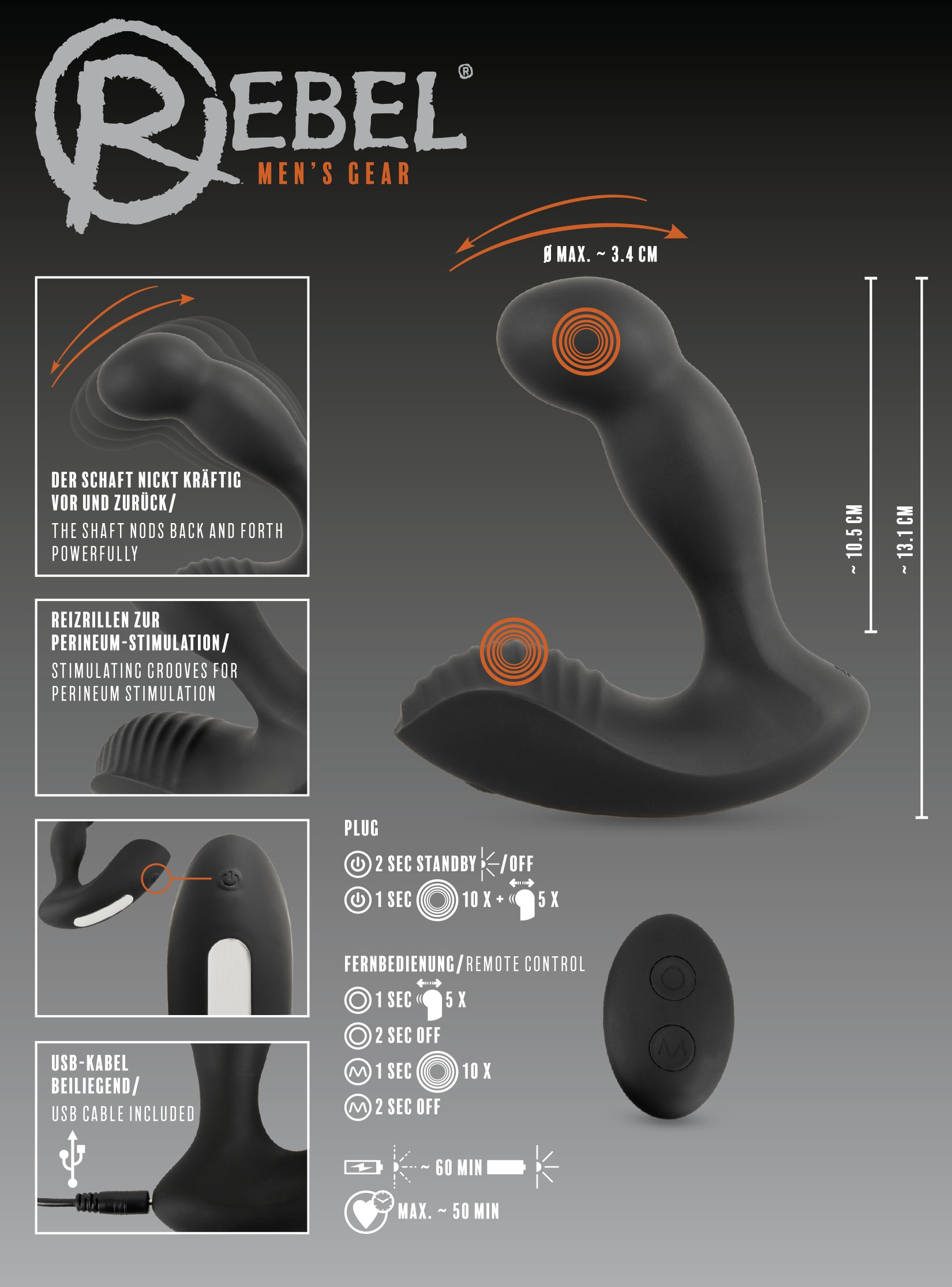 REBEL Anal-Stimulator »Prostata-Vibrator RC Prostate Massager« ()
