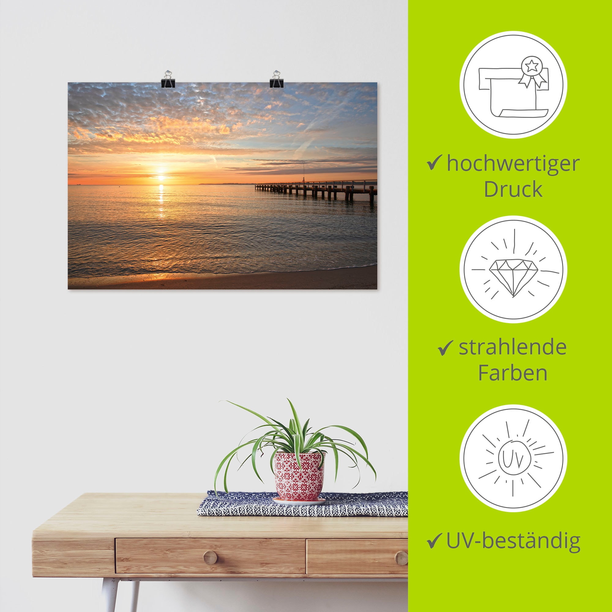 Artland Wandbild »Früh morgens an der Ostsee«, Bilder vom Sonnenuntergang & -aufgang, (1 St.), als Alubild, Outdoorbild, Leinwandbild, Poster, Wandaufkleber