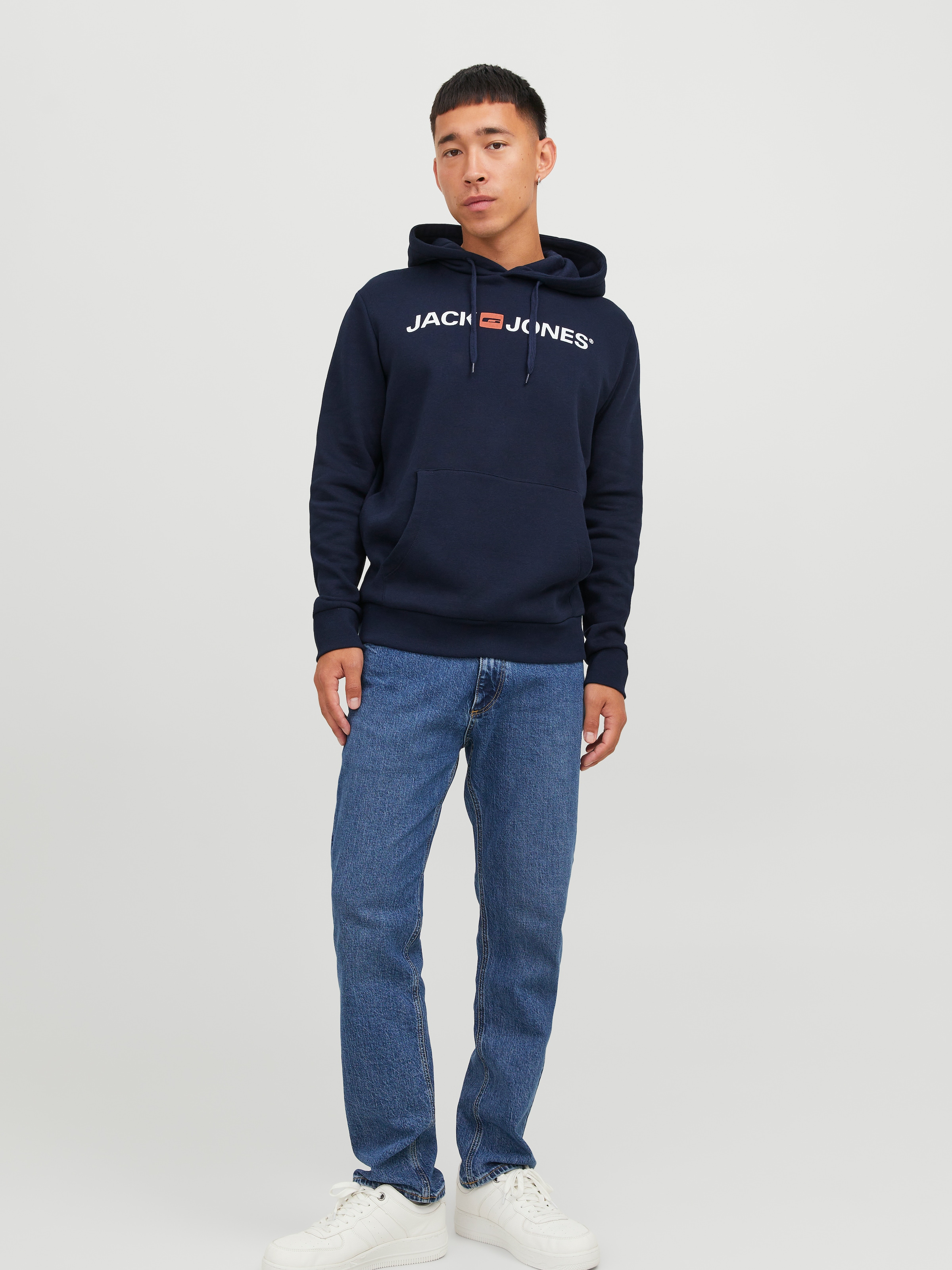 Jack & Jones Kapuzensweatshirt »JJECORP Hoodie mit Logo und hohem Tragekomfort«, bedruckt, casual, regular fit, Baumwollmischung, Rundhals
