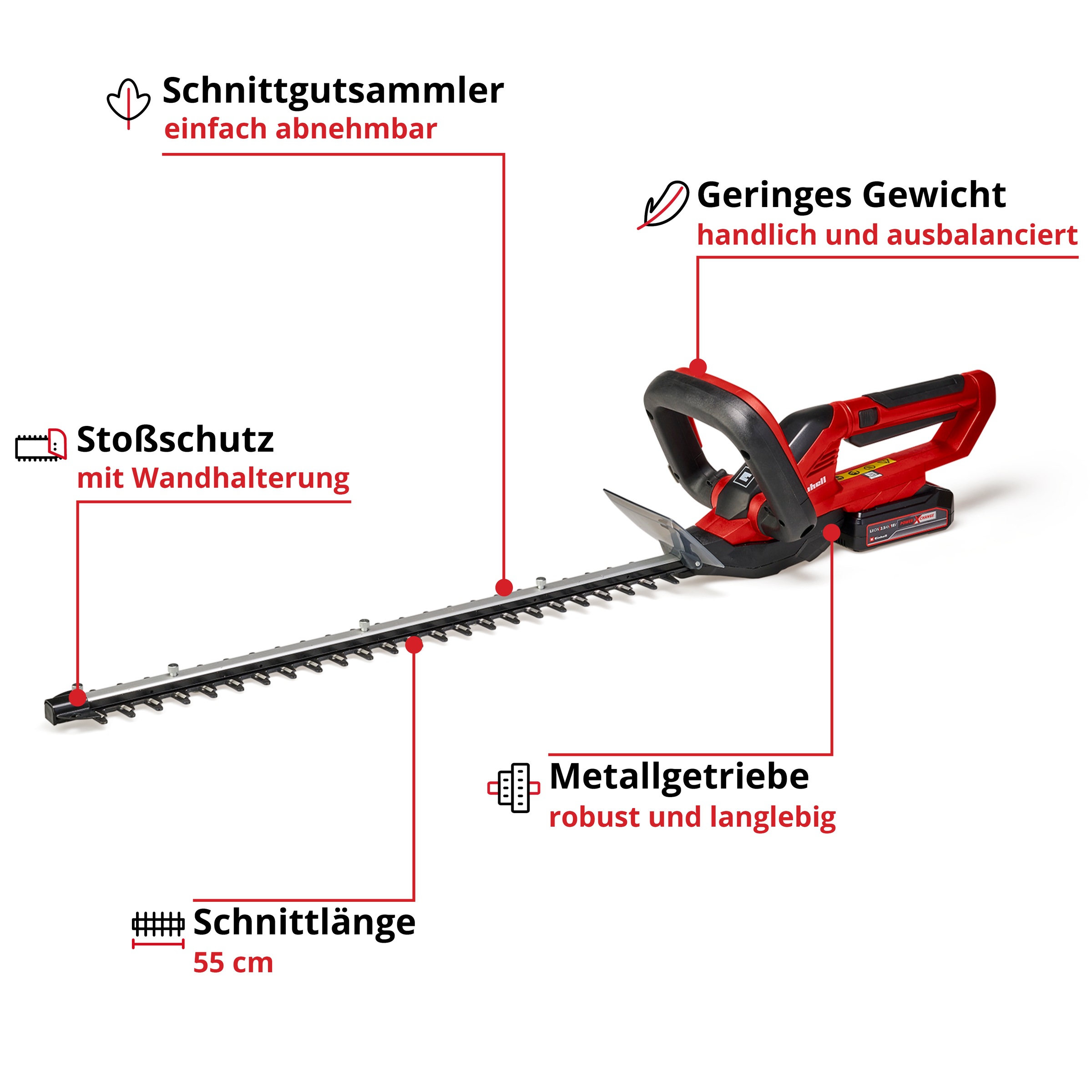Einhell Akku-Heckenschere »GC-CH 1855/1 Li Kit«, (Set), mit Akku 18V/2,5 Ah und Schnellladegerät
