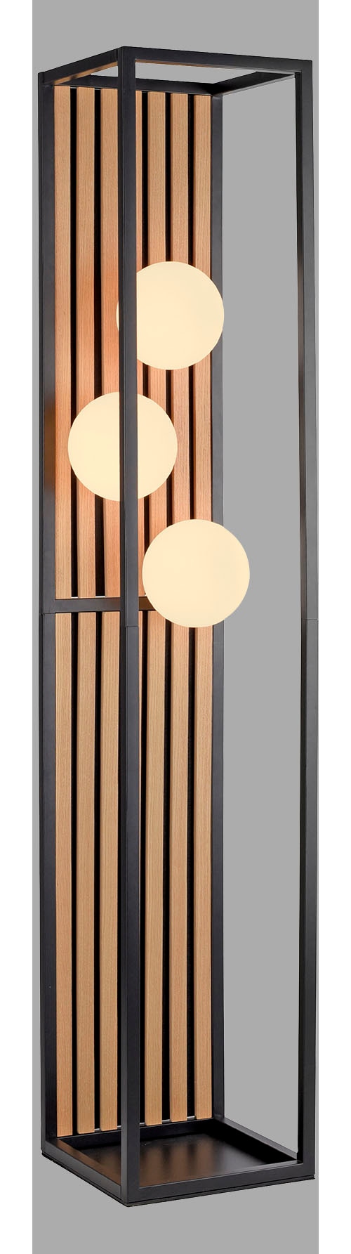 my home Stehlampe »Erinette Akustikpaneele mit Glaskugeln« E14 Warmweiß Holz, Akustik, Paneele, Glas, opal matt weiß, Stehleuchte, Fußschalter