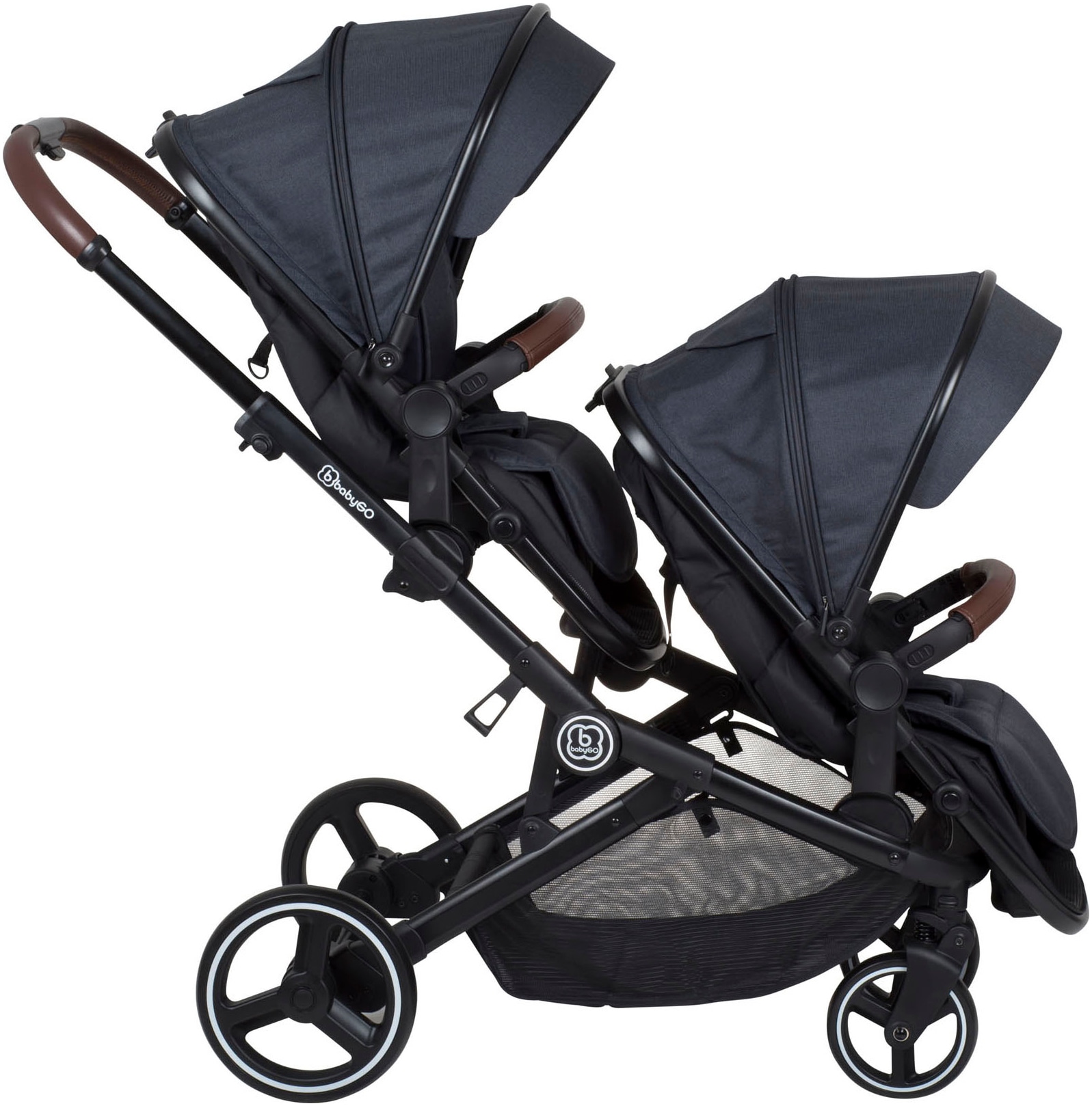 BabyGo Zwillings-Kombikinderwagen »Twinner Set, Grey melange«, 30 kg, inkl. 2 Regenhauben, Wickeltasche