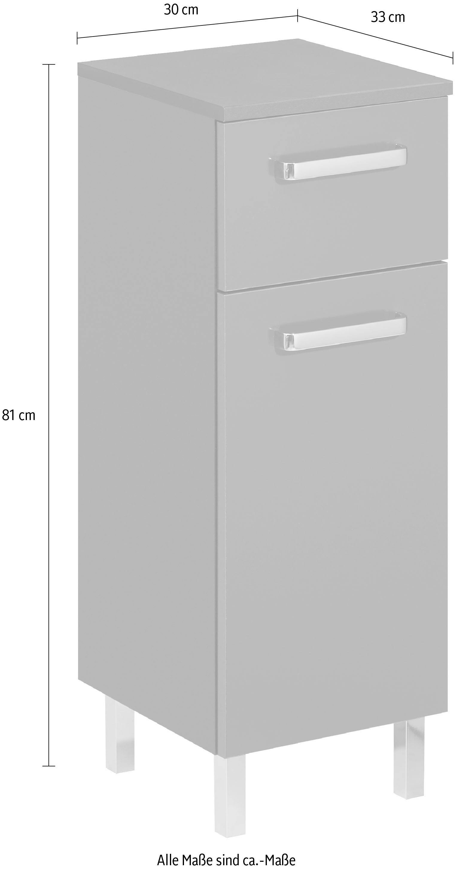 Saphir Unterschrank »Quickset Badschrank mit 1 Tür, 1 Schublade, 30 cm breit« Badezimmer-Unterschrank inkl. Türdämpfer, Griffe in Chrom Glanz