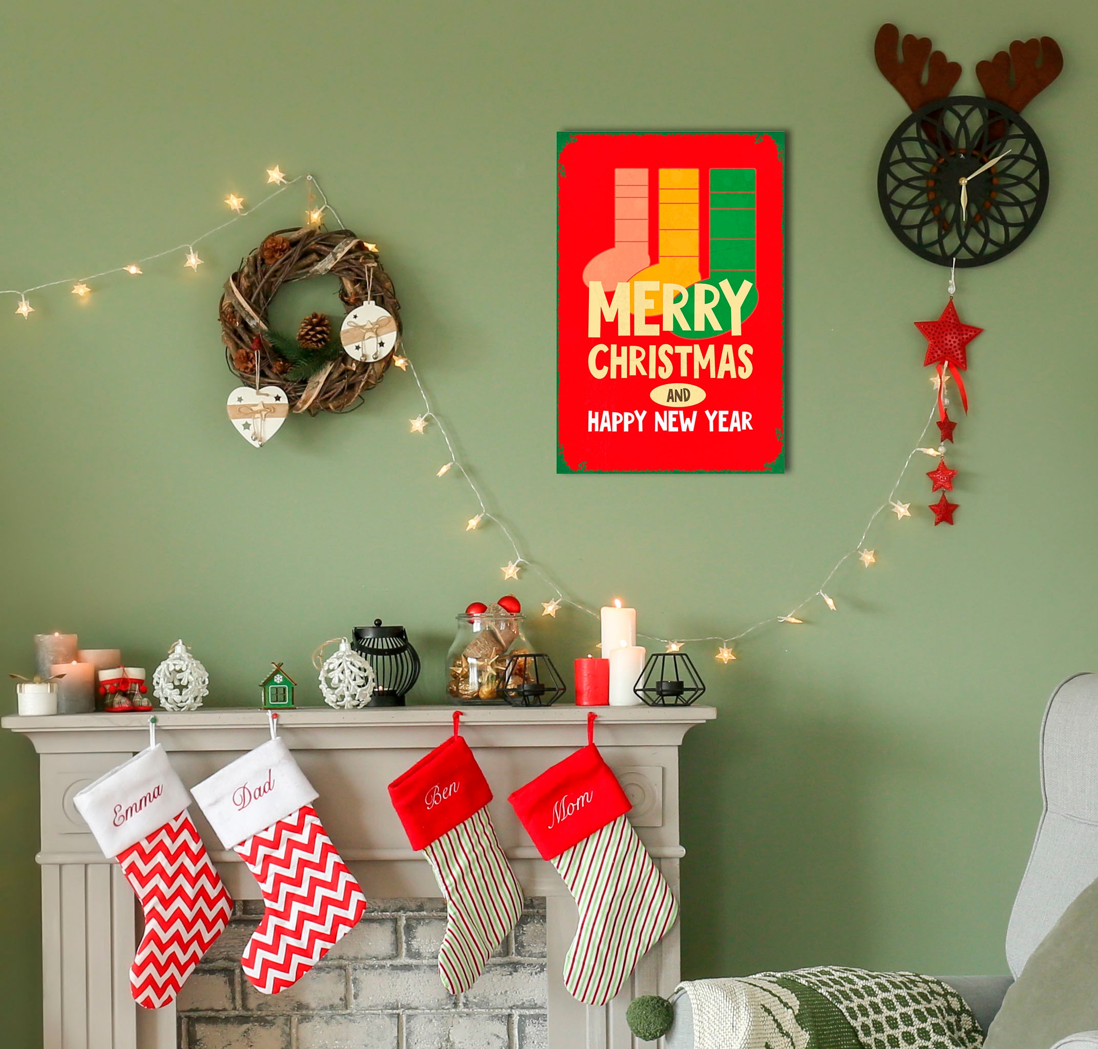 queence Metallbild »Christmas Stocking«, Schriftzüge-Schriftzug-Weihnachten, (1 St.), Stahlschilder