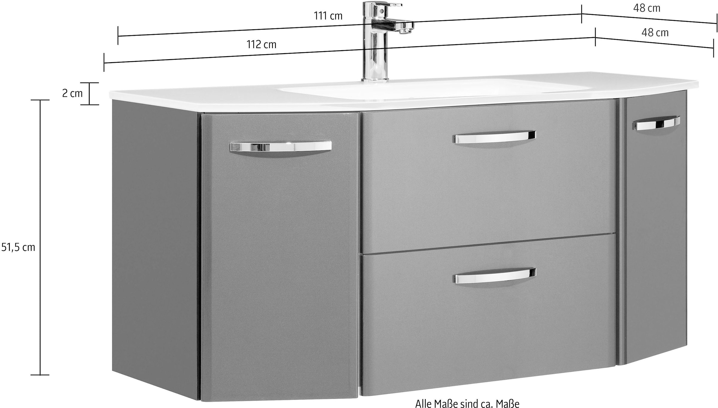 Saphir Waschtisch »Quickset 327 Waschtisch mit Unterschrank, inkl Türdämpfer«, Anthrazit Hochglanz, Waschplatz mit 2 Türen, 1 Klappe, 1 Auszug