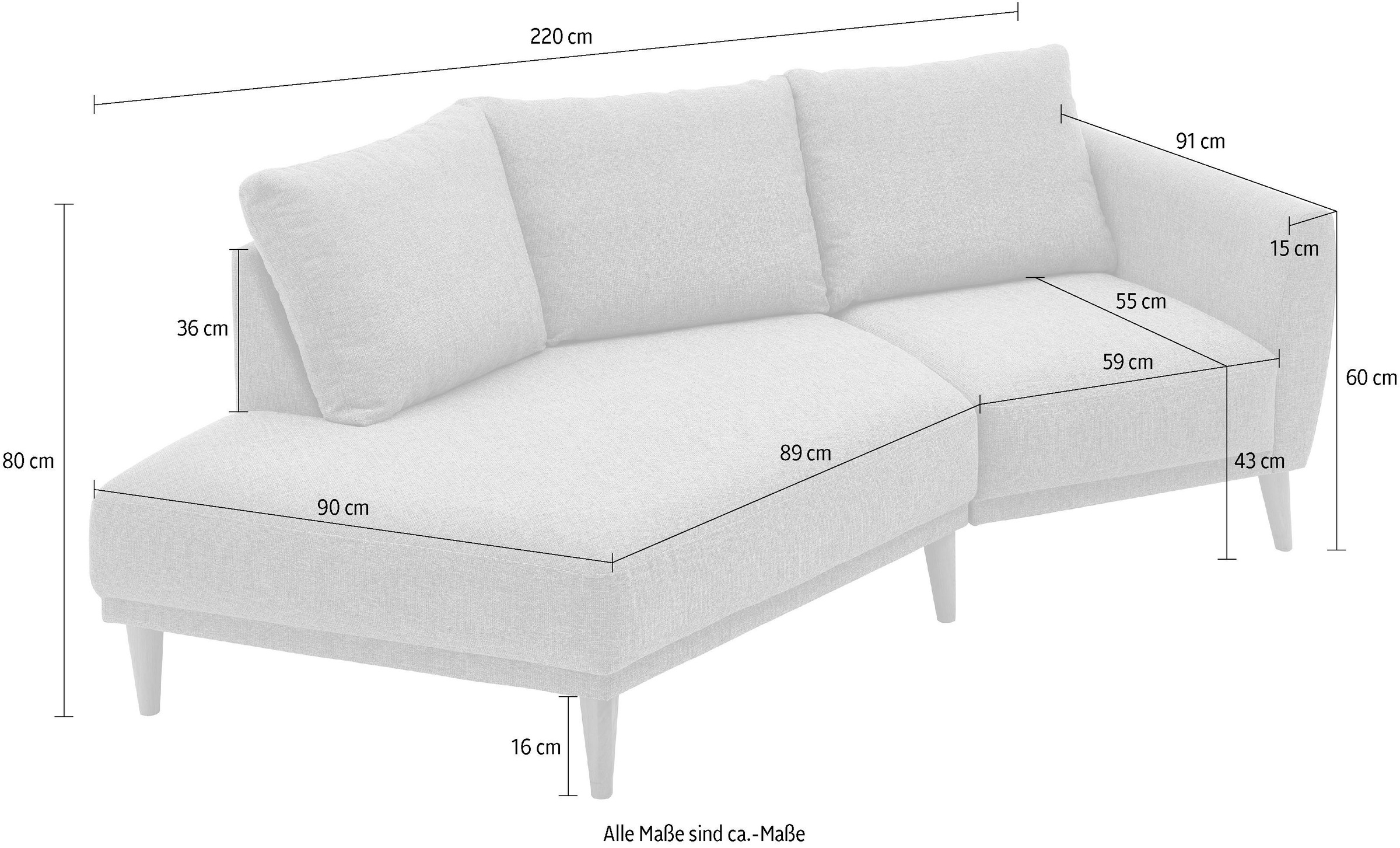 ATLANTIC home collection 2,5-Sitzer »Elvis«, Polsterecke mit offenem Ende im skandinavischen Stil, Massivholzfüße