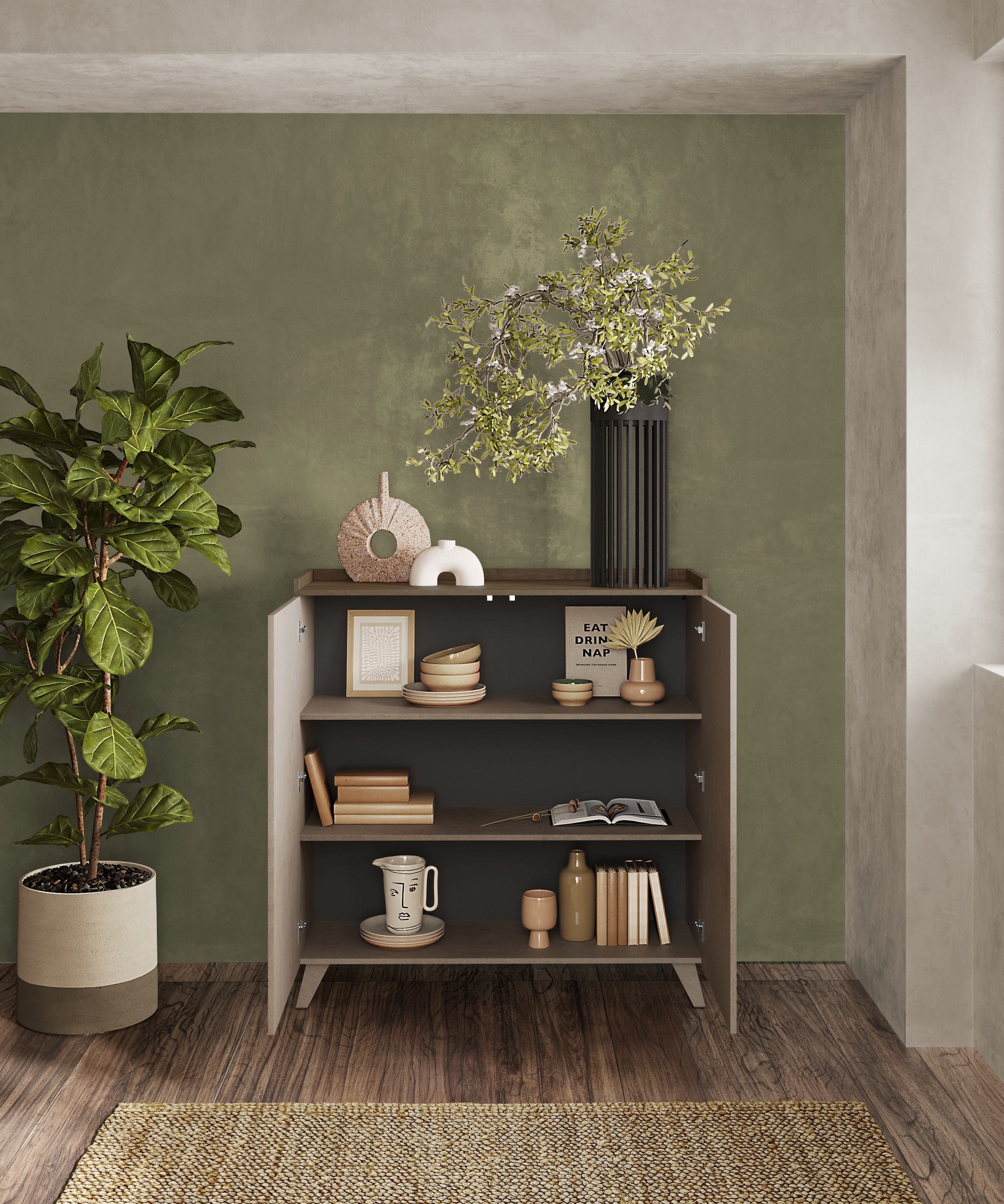 INOSIGN Highboard »Tray, Breite 121, Höhe 126 cm mit 2 Türen« Top "Tablet", Push-to-open Funktion