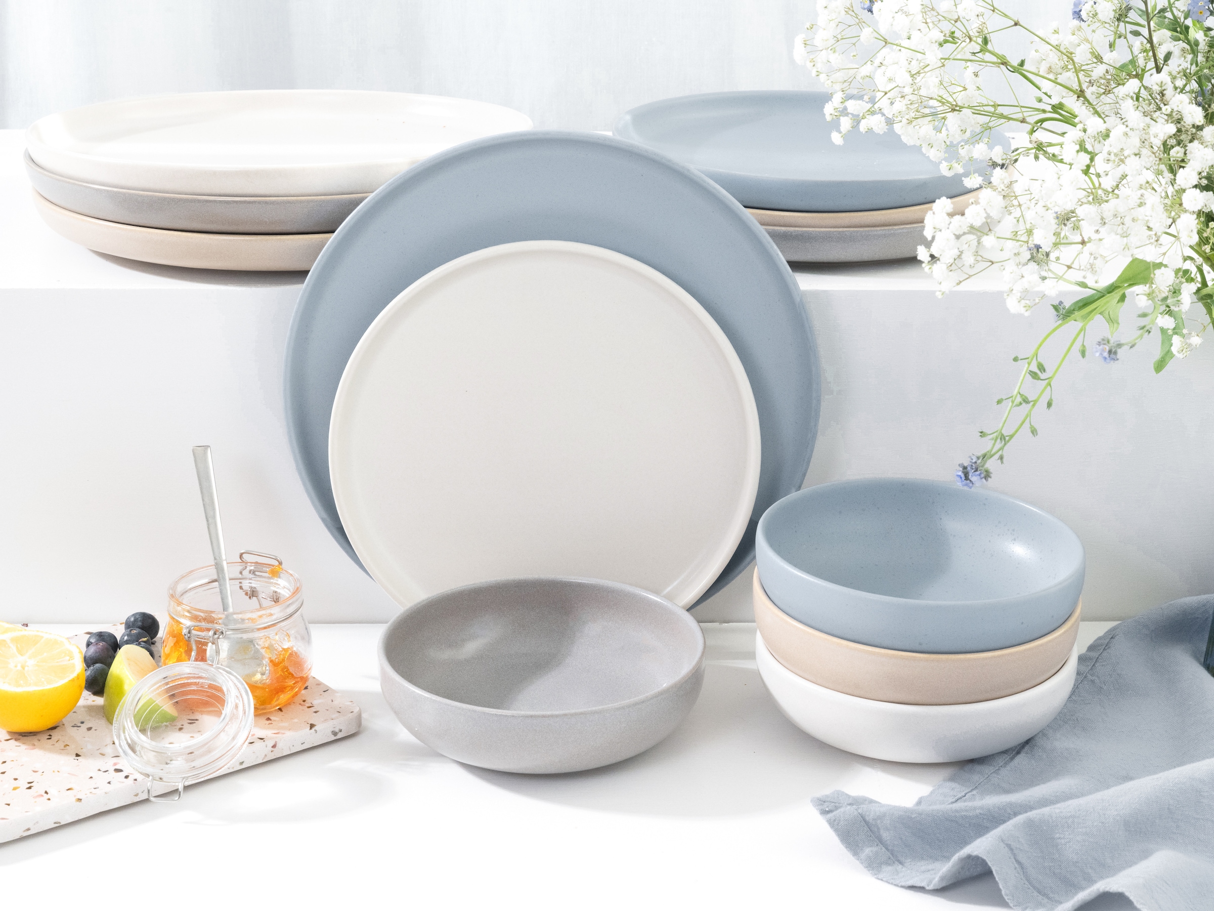 CreaTable Teller-Set »Uno Nordic, Teller Set 12-tlg.« Nordische Ästhetik, Spezialglasur