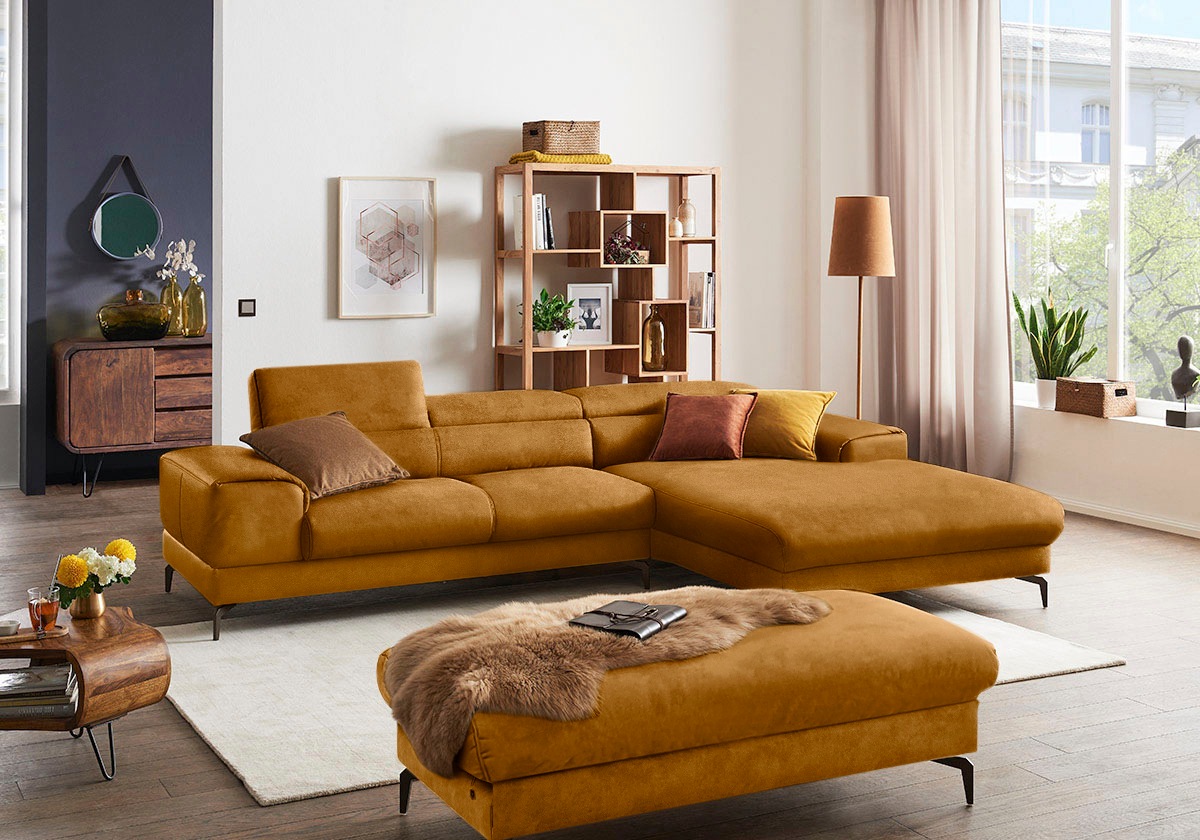 W.SCHILLIG Ecksofa »piedroo, Designsofa mit tollem Sitzkomfort, elegant und bequem, L-Form«, Kopfteilverstellung, wahlweise mit Sitztiefenverstellung, Breite 303cm