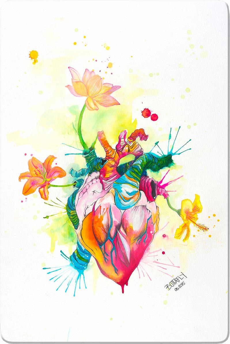 Glasbild »Buttafly Nature Beating Heart«, Schriftzug, Glasposter modern