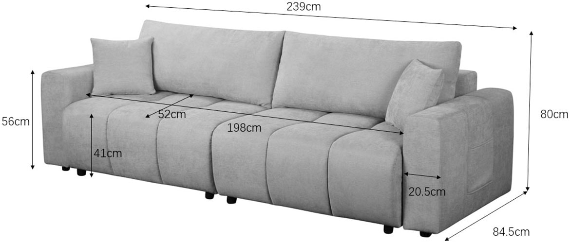OTTO home Schlafsofa »YLVAA 3-Sitzer, 239cm/Schlafsofa (132/198)-OTTO. Verlässliche Qualität« Tonnentaschen-Federkern, Bettkasten, Feinstruktur weich
