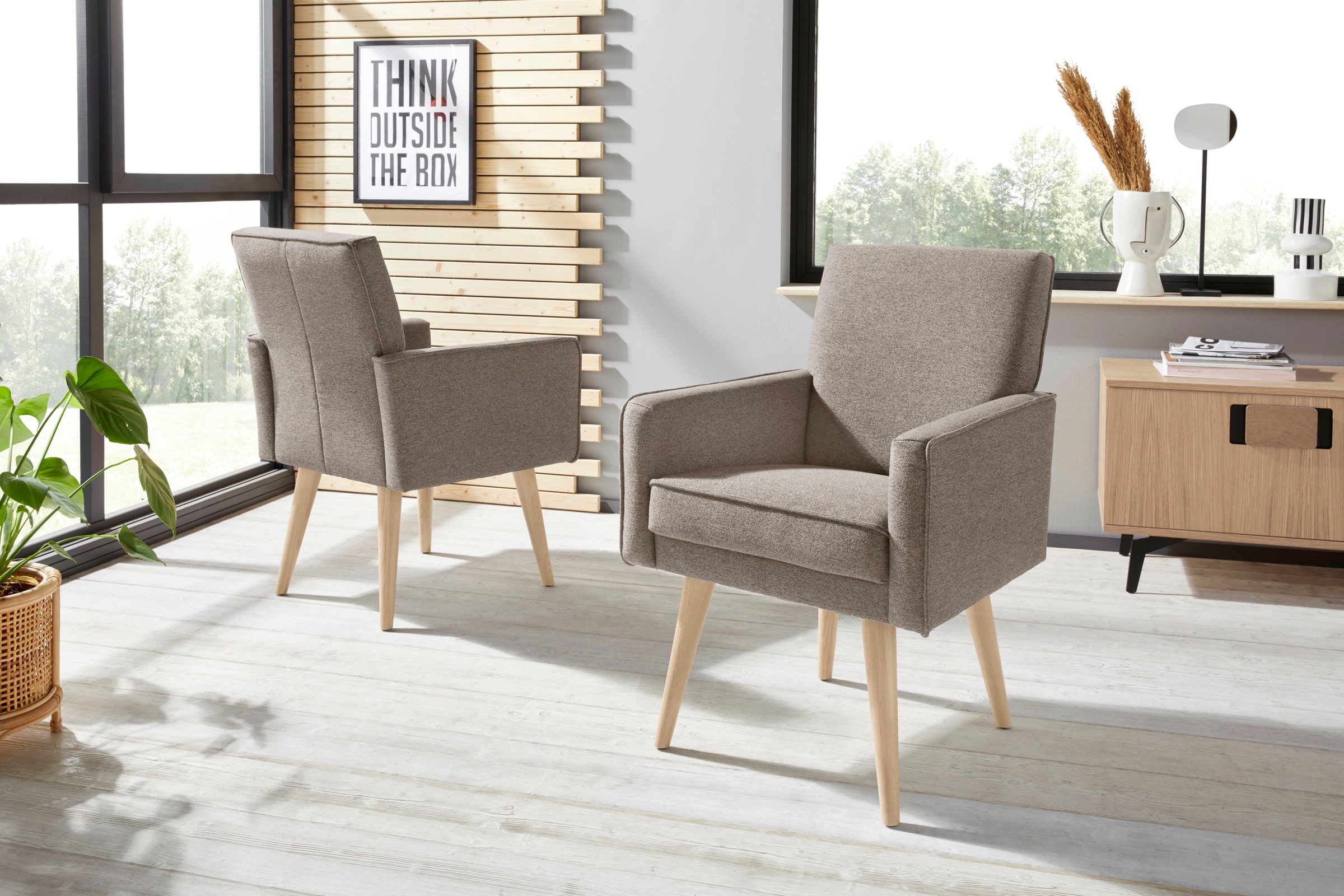 exxpo - sofa fashion Sessel »Lungo, Loungesessel mit moderner Kedernaht, bequem und elegant«, Breite 64 cm, hoher Holzfuß