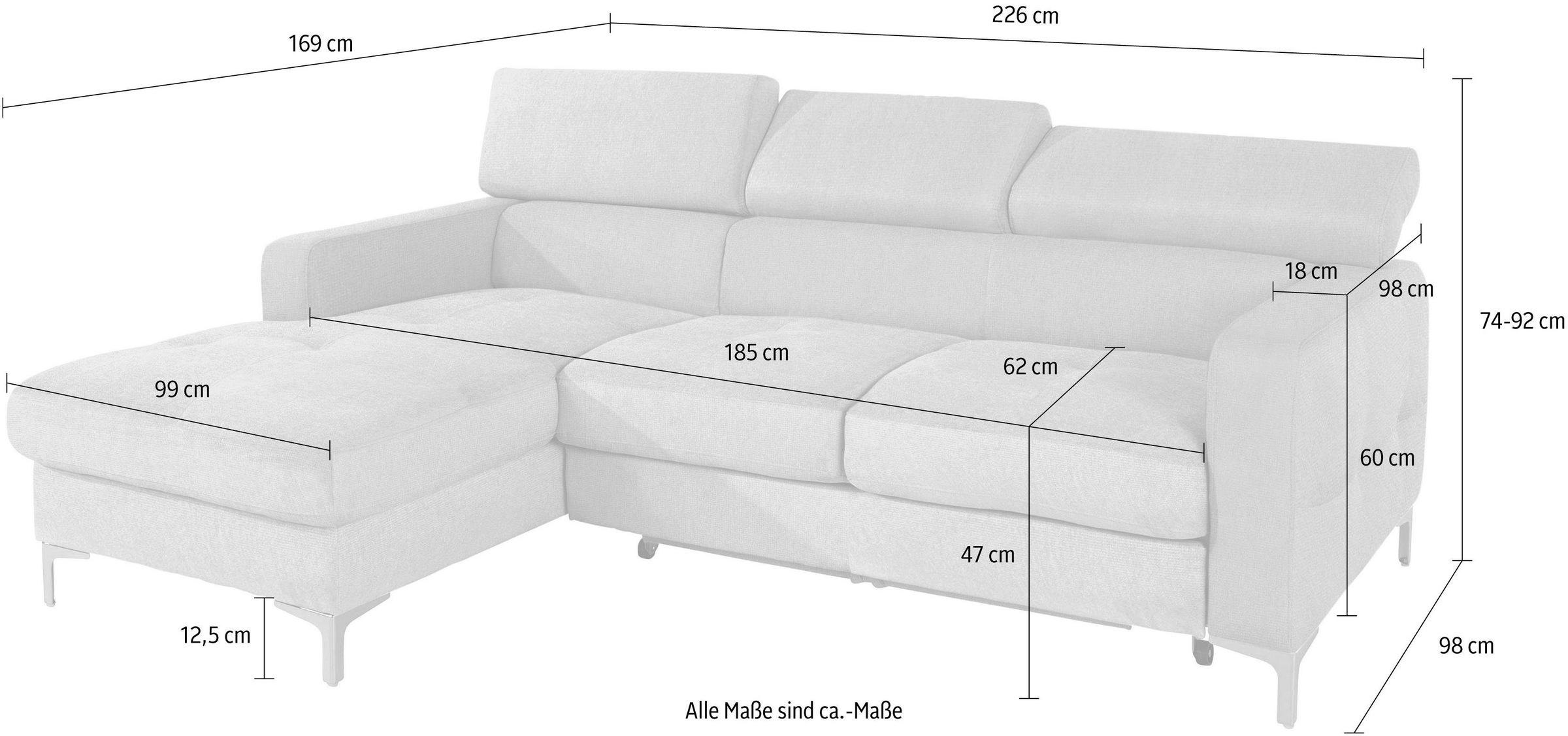 COTTA Polstergarnitur »Sammy L-Form«, (Set), Set bestehend aus: Ecksofa mit Kopfteilverstellung & Hocker