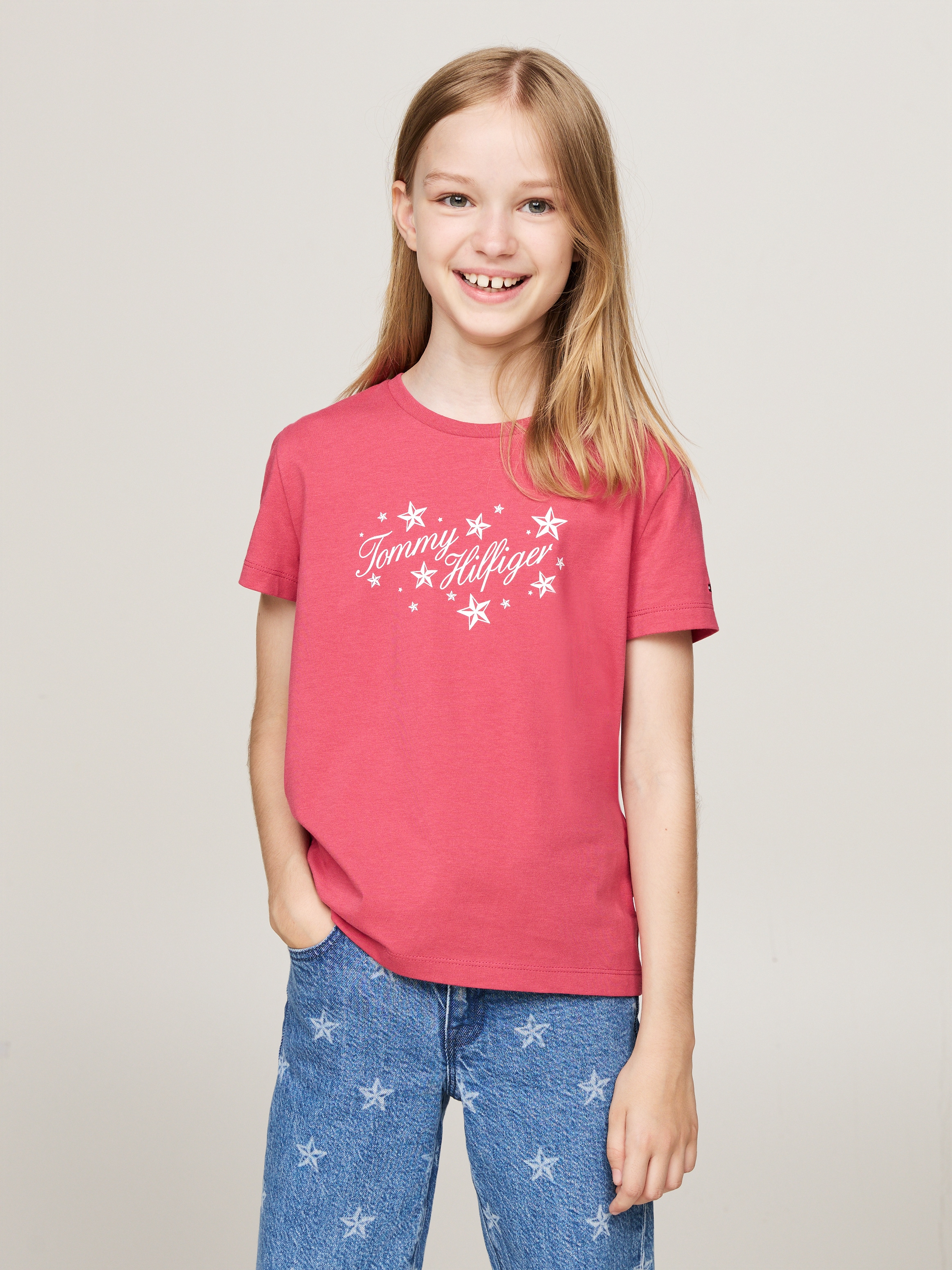 T-Shirt »TOMMY SCRIPT GLITTER TEE SS«, mit großem Logodruck