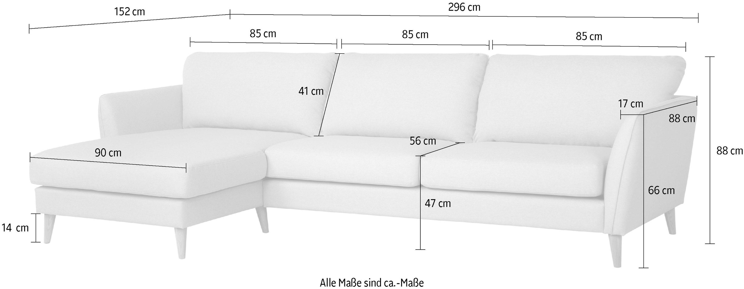 Home affaire Ecksofa »Meersburg, L-Form,«, mit Holzfüßen