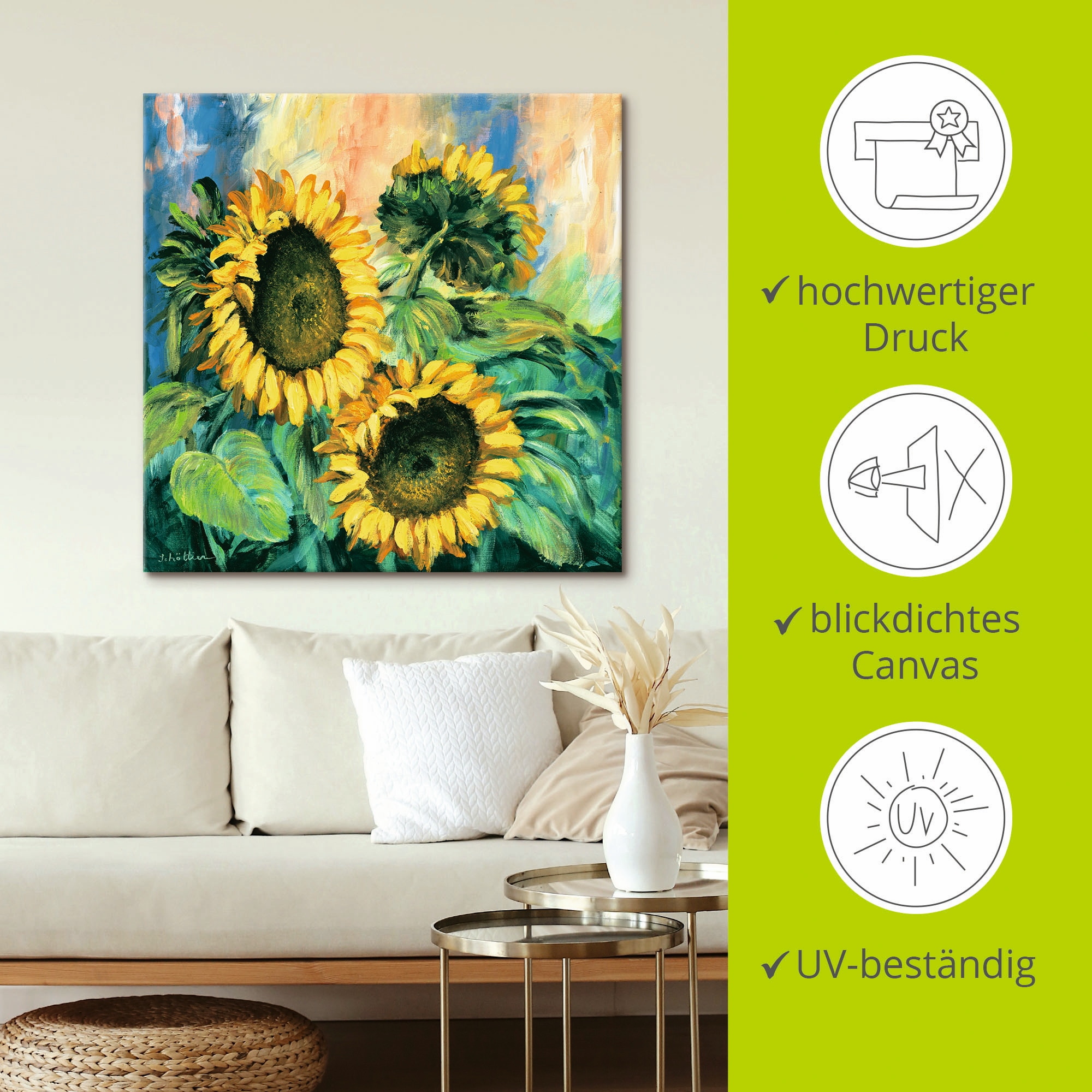 Artland Leinwandbild »Sonnenblumen II« Blumen 1 Stk. tlg. auf Holzrahmen gespannt