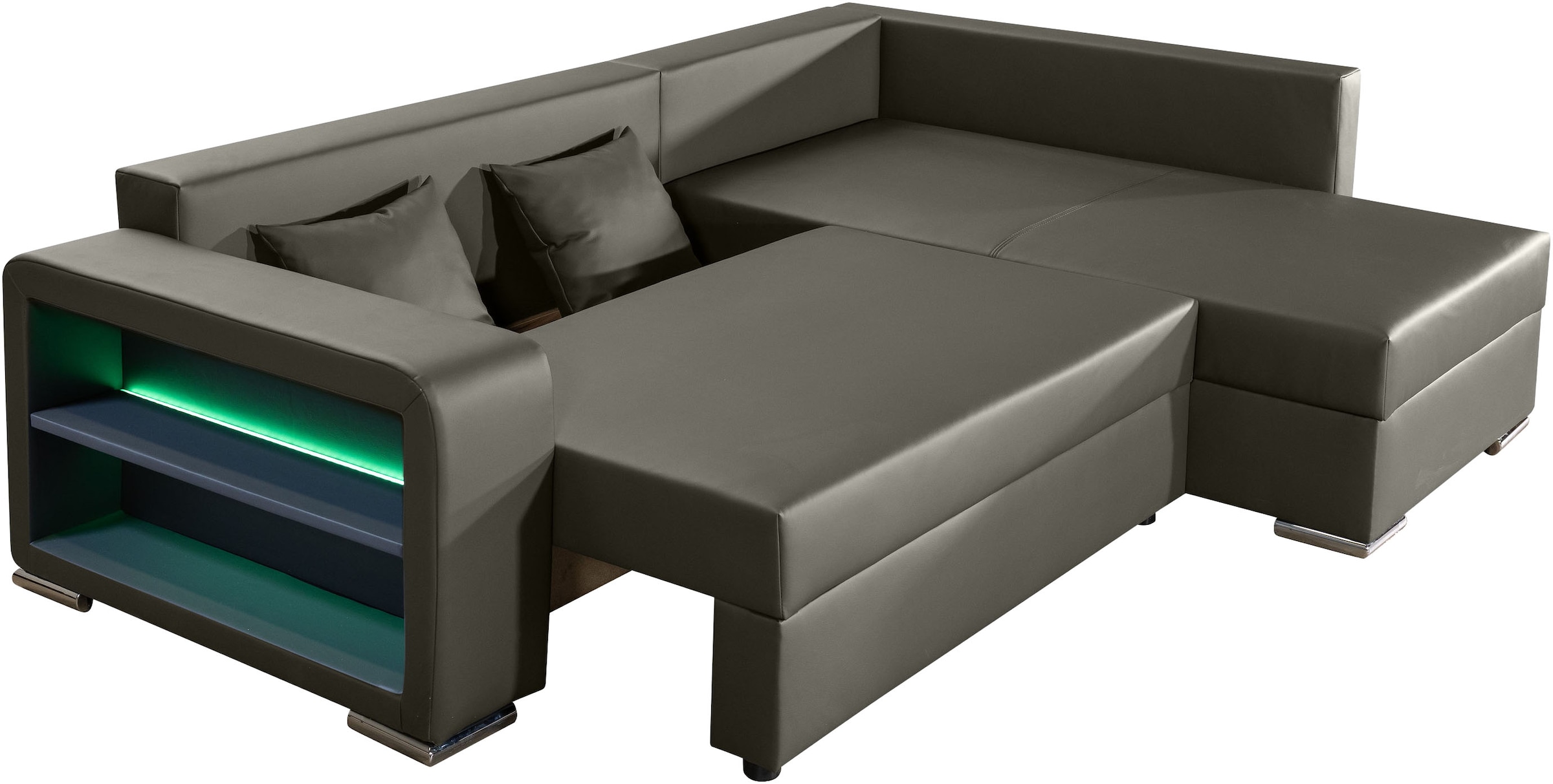 COLLECTION AB Ecksofa »John L-Form, B: 226 cm, Schlaffunktion & Bettkasten« Regalelement mit Licht, Couch mit Federkern, 2 Zierkissen