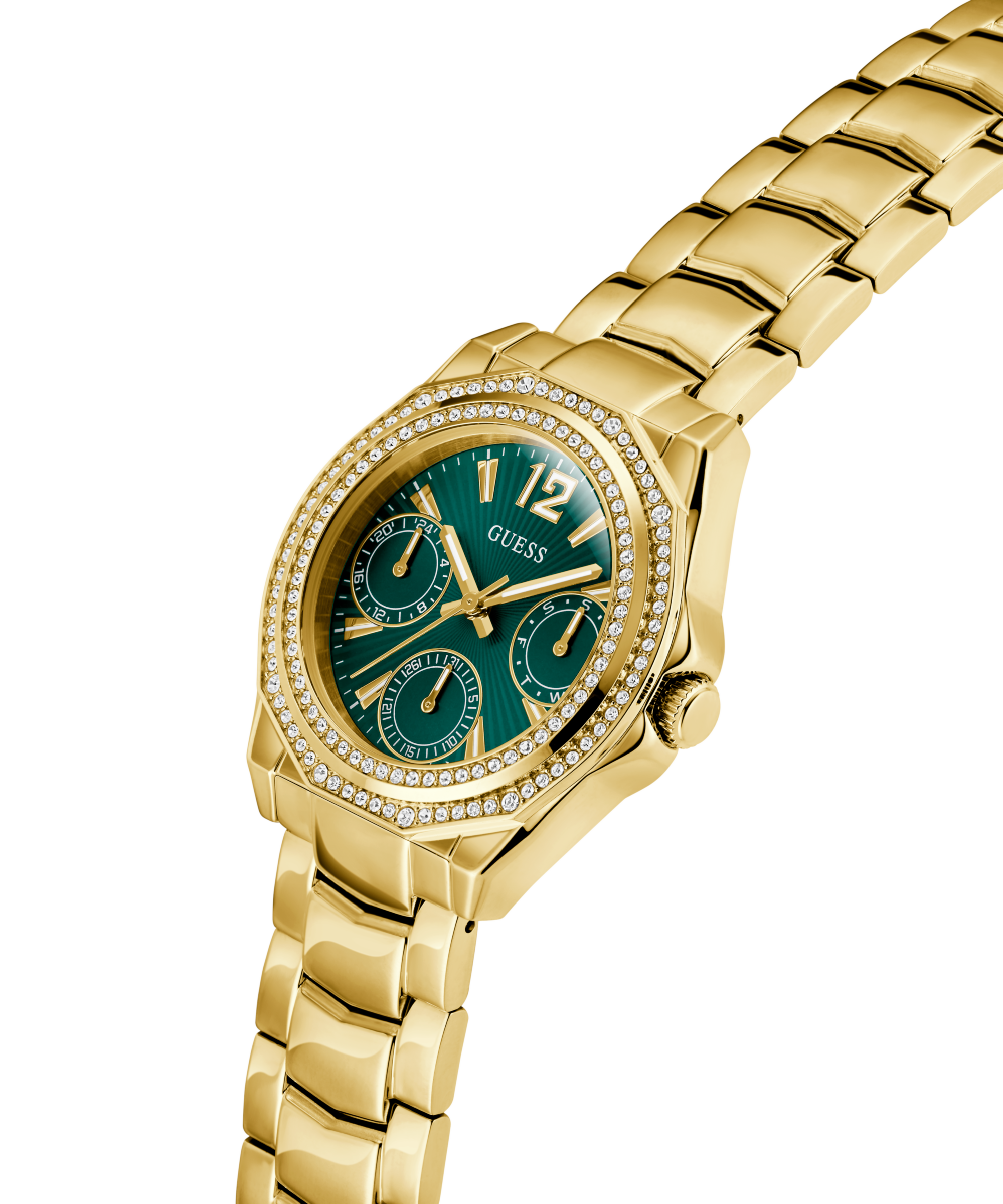 Guess Multifunktionsuhr »RITZY« Quarzuhr, Armbanduhr, Damenuhr, Edelstahlarmband, Datum
