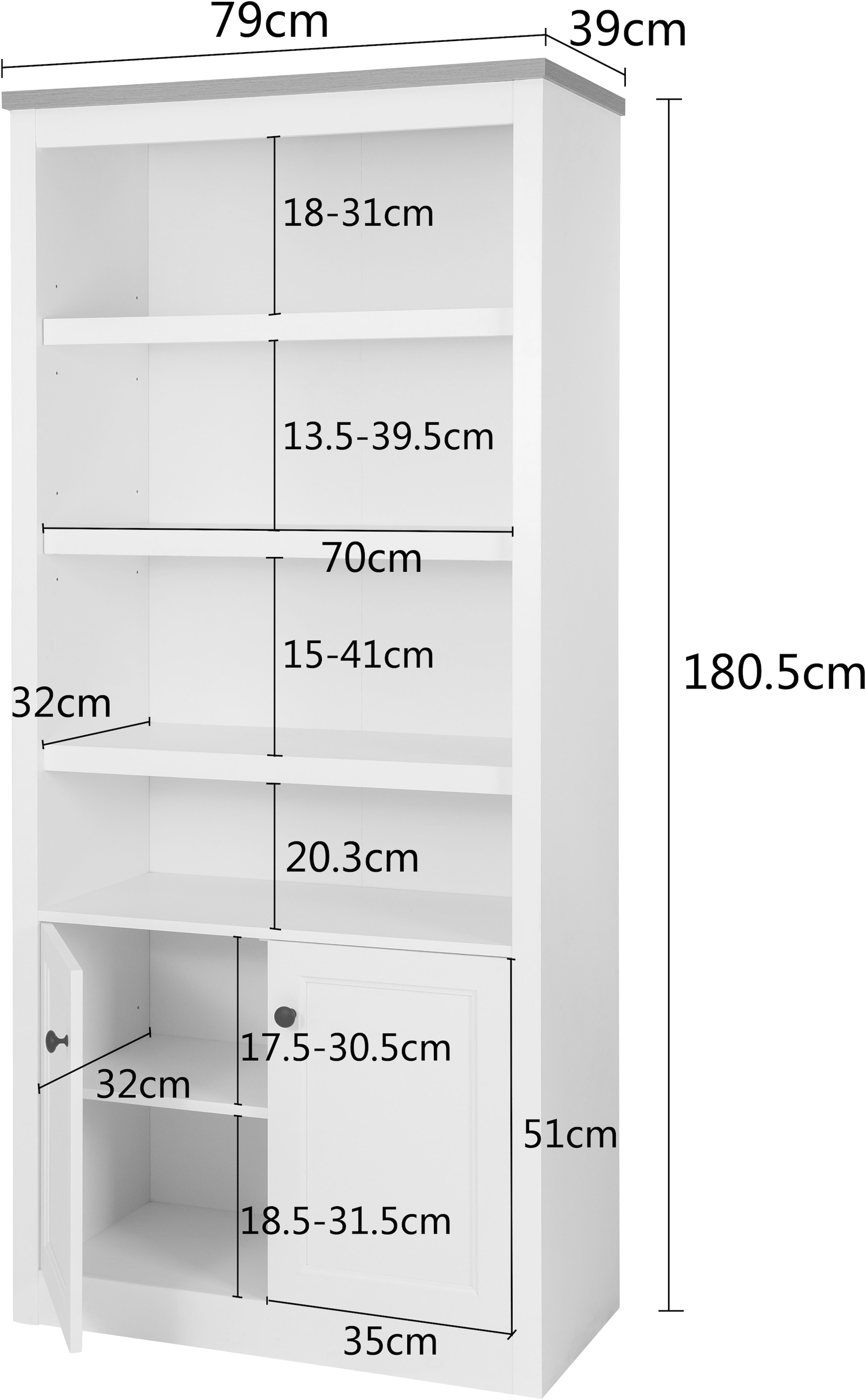 OTTO home Standregal »Rigny« aus MDF, mit Holz-Zierleiste, schwarzem Metallgriff, Höhe 180,5 cm