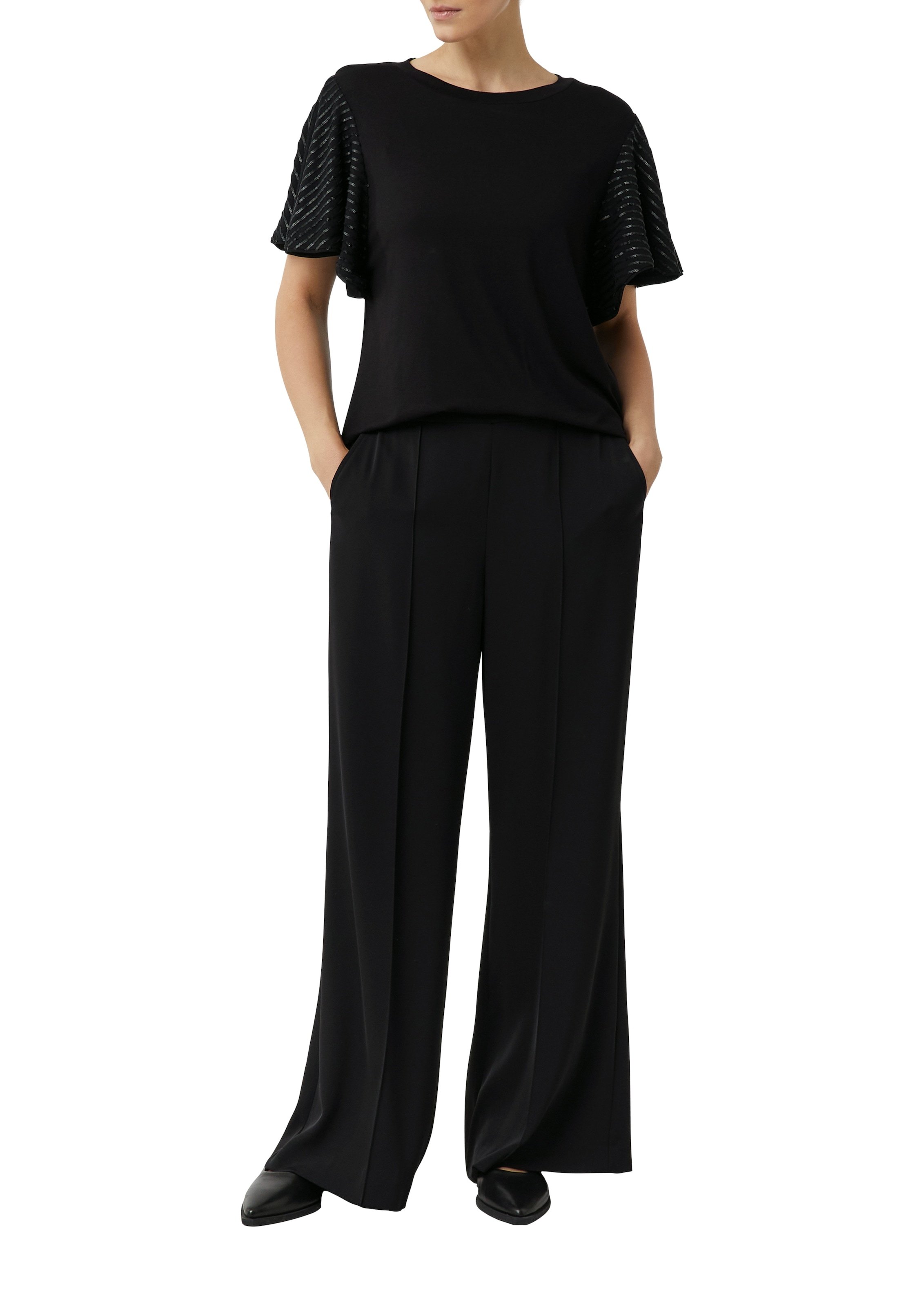 Comma Rundhalsshirt mit Pailletenbesatz an den Ärmeln