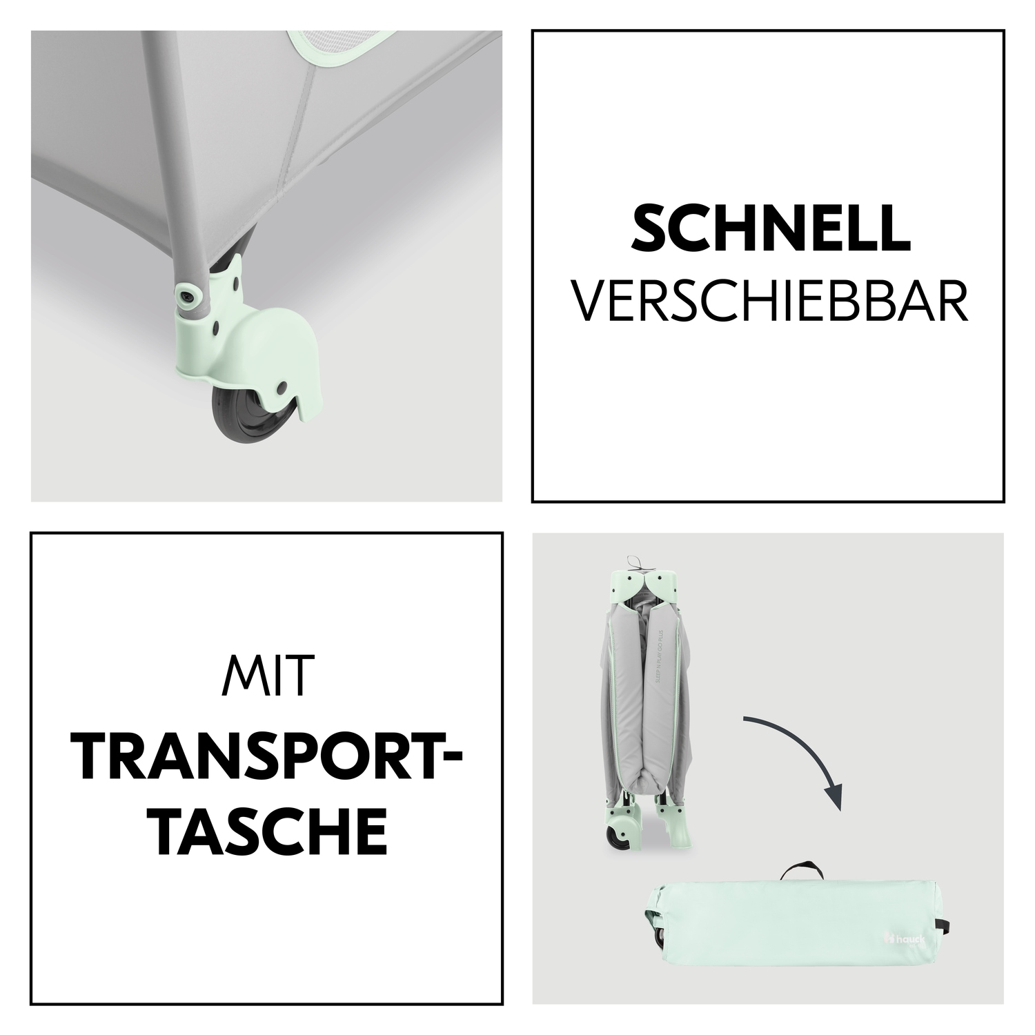 Hauck Baby-Reisebett »Sleep N Play Go Plus, Dusty Mint«, mit integrierten Rädern; Vorderausstieg