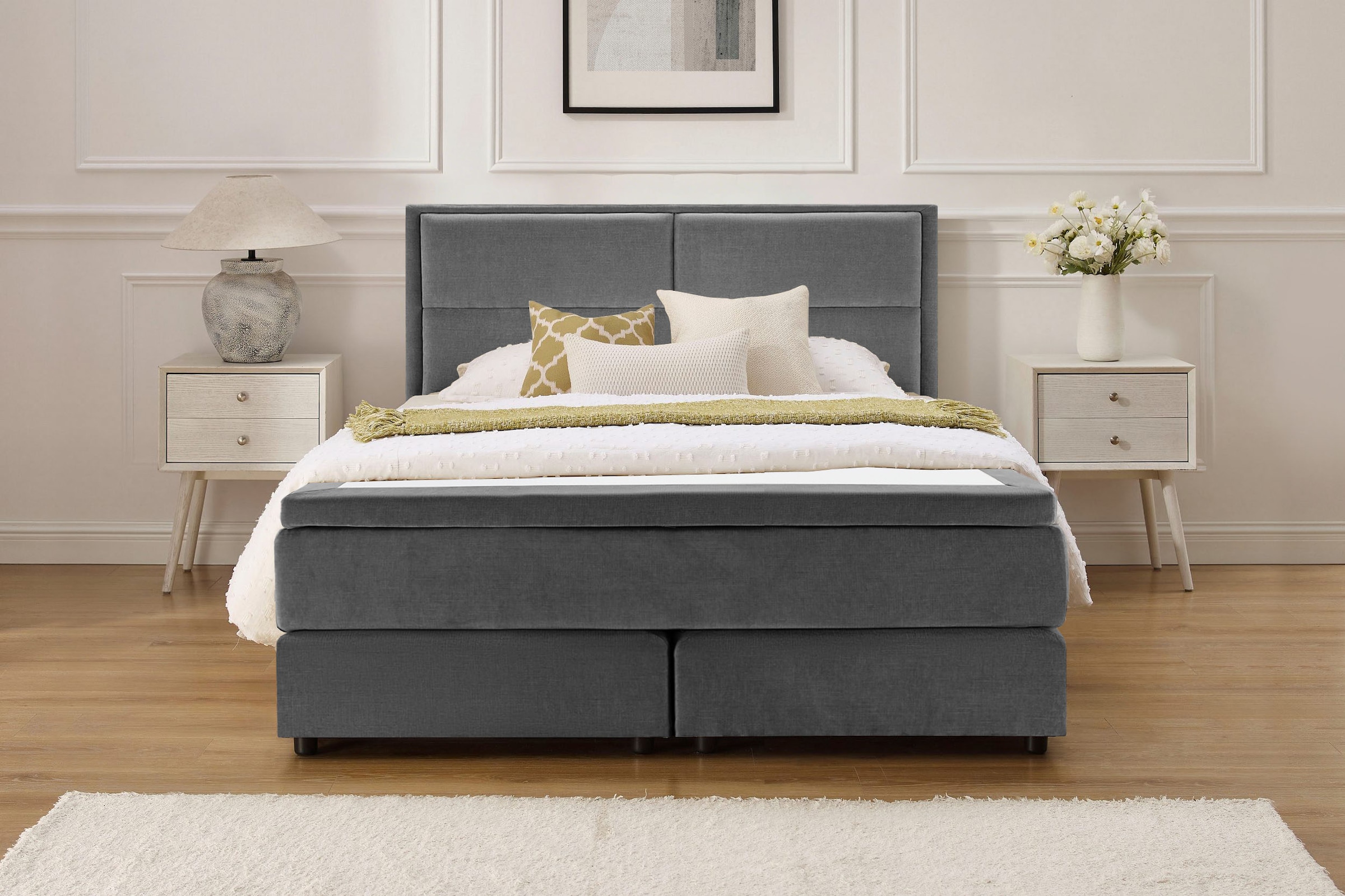 OTTO home Boxspringbett »VIVIANNE in den Breiten 140 & 180cm erhältlich, inkl. 7cm Luxus-Topper« erhältlich in den Farben anthrazit und beige