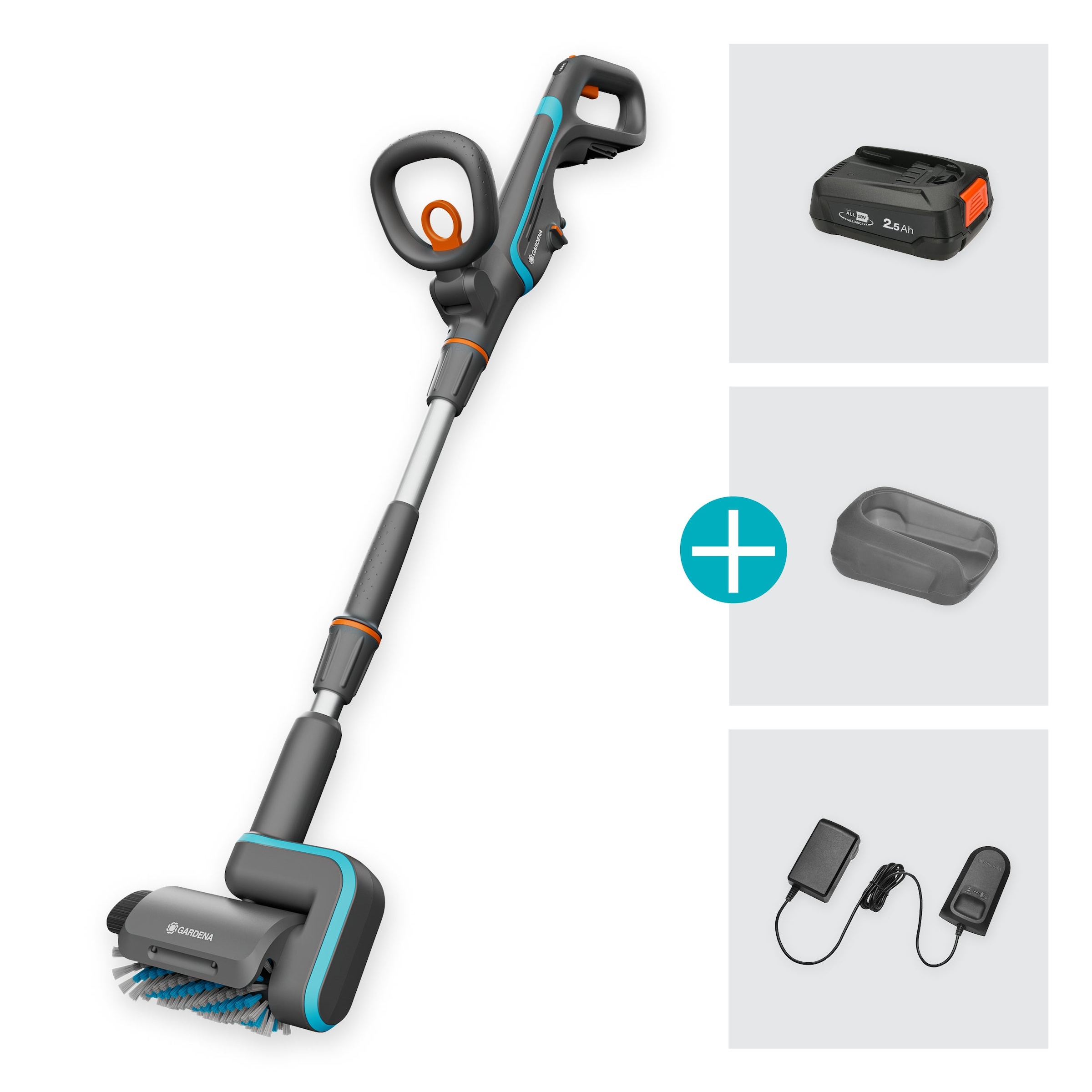 GARDENA Akku-Oberflächenbürste »Multi-Reiniger AquaBrush Patio 03/18V P4A«, Ready-To-Use Set inkl. Akku und Ladegerät