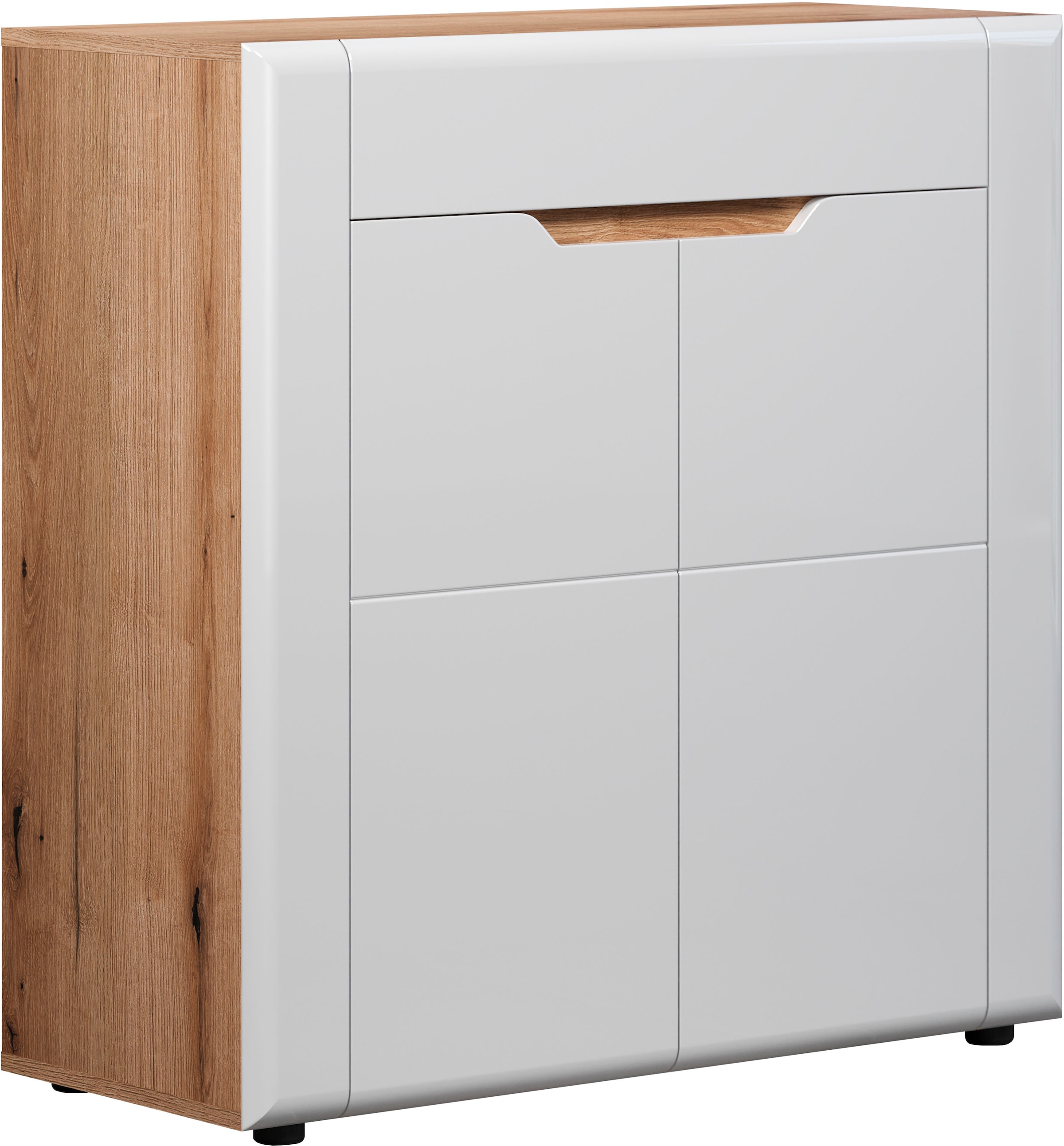 INOSIGN Kommode »Graz«, (Packung, 1 St.), Maße (B/H/T in cm): (91/94/38) - Farbe Weiß Hochglanz und Eiche