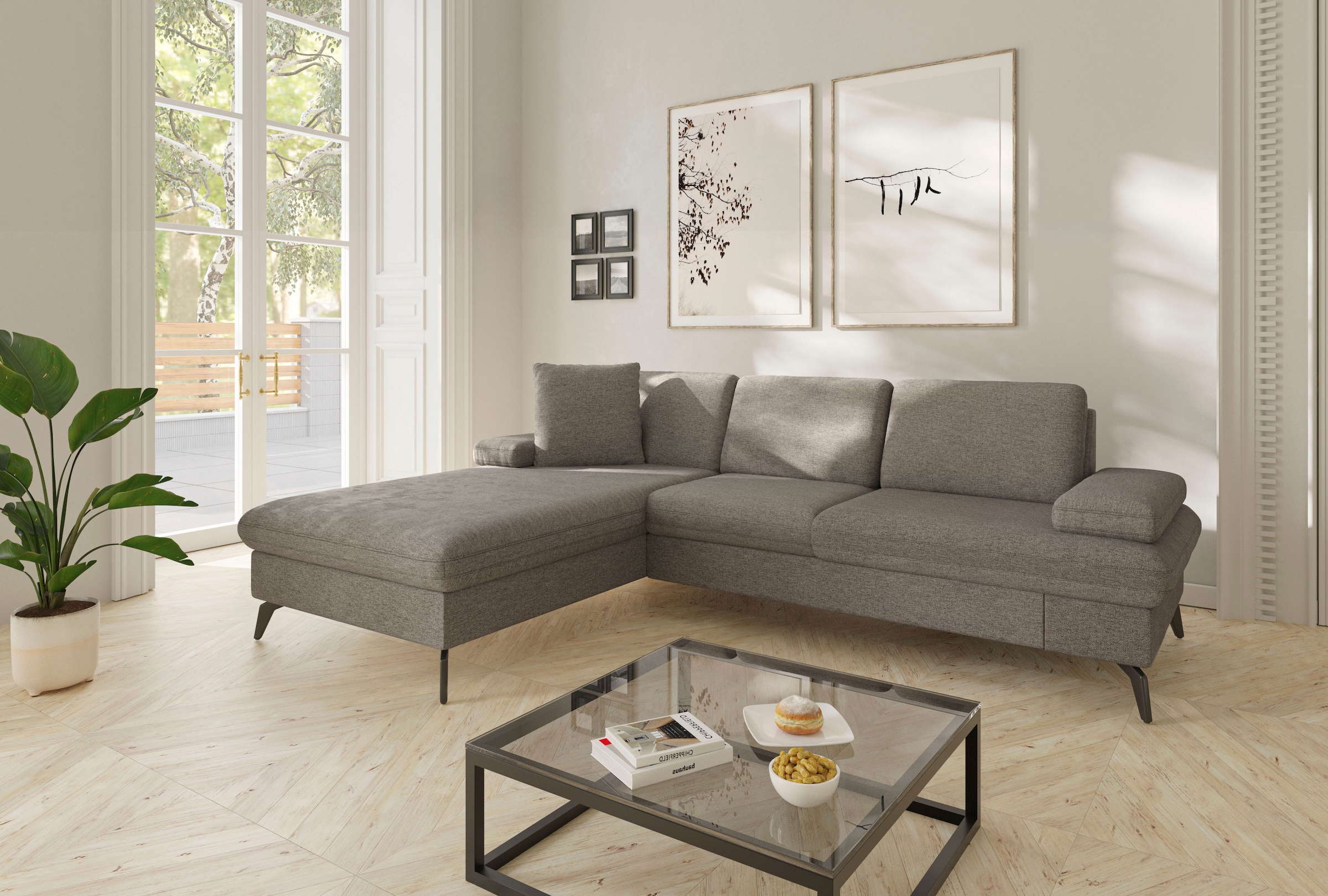 sit&more Ecksofa »Morris Jubi L-Form«, inkl. Armteilfunktion und 1 Zierkissen, wahlweise mit Bettfunktion
