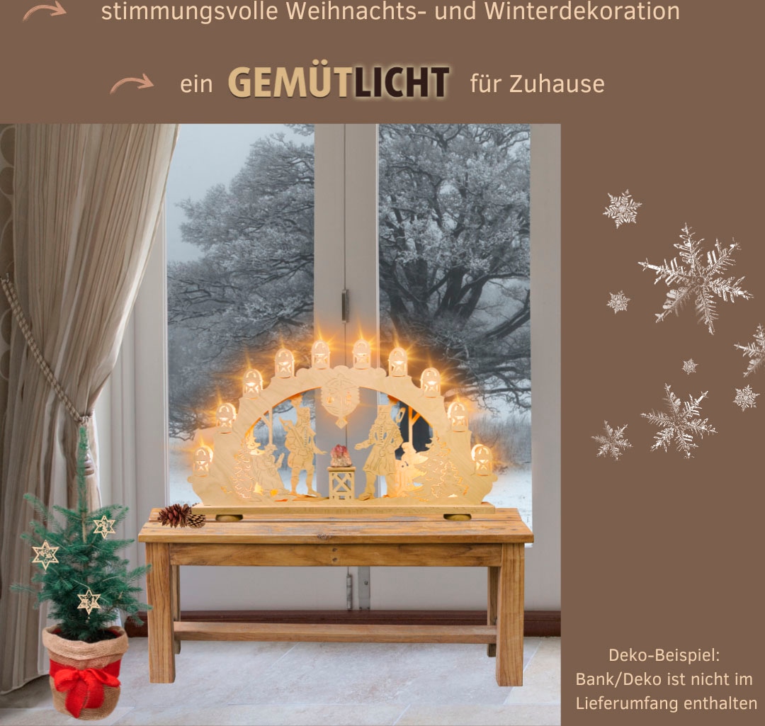 Weigla LED Schwibbogen »Bergmann mit Amethyst, Lichterbogen aus Holz, NATUR, Made in Germany« 1 Stk. Erzgebirge garantiert, Weihnachtsdeko Innen, Weihnachtsbeleuchtung