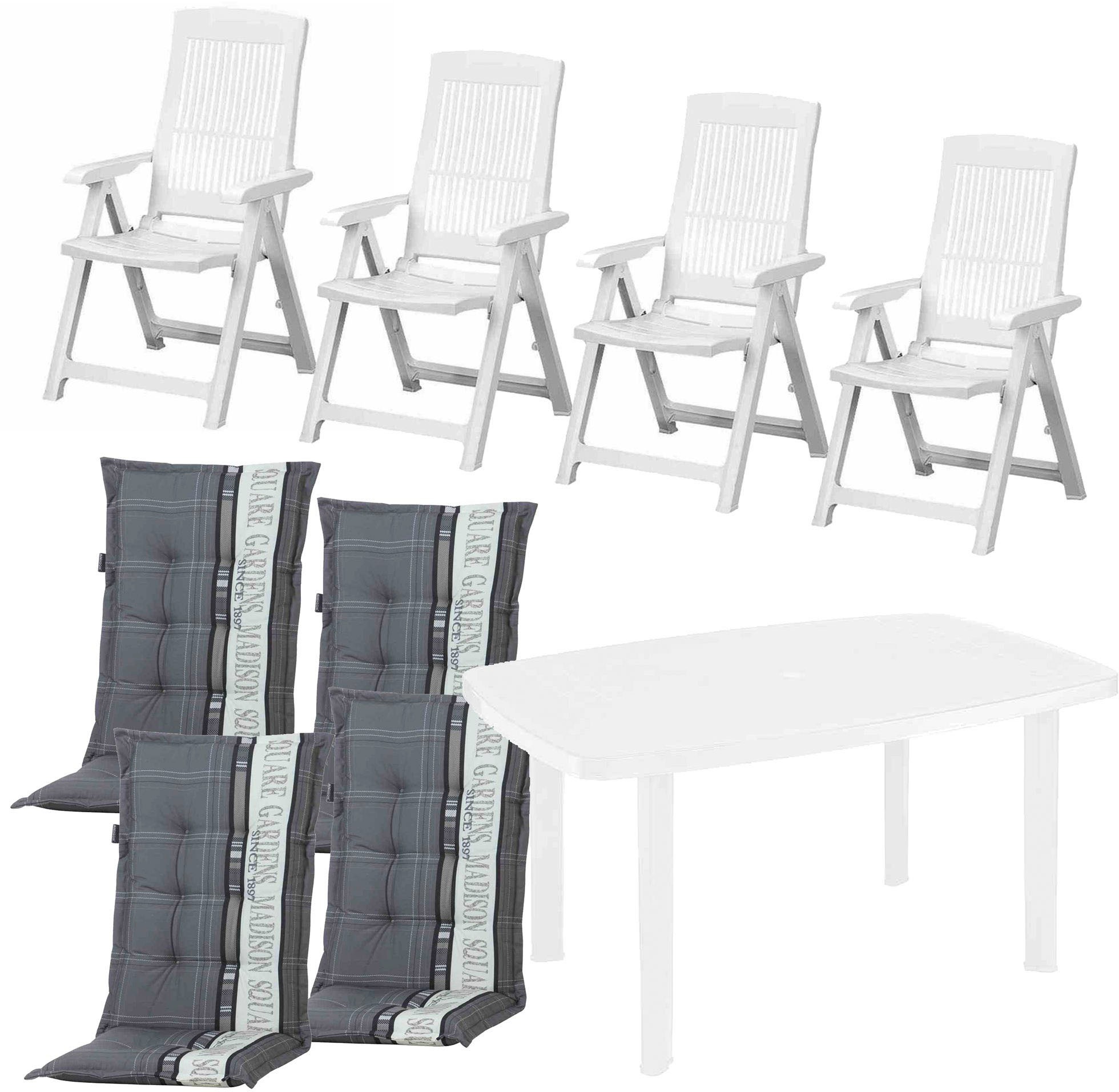 Progarden Garten-Essgruppe "Tampa + Faro" Set, 9 Stk. tlg. bestehend aus 4 Sessel, 4 Auflagen und 1 Tisch