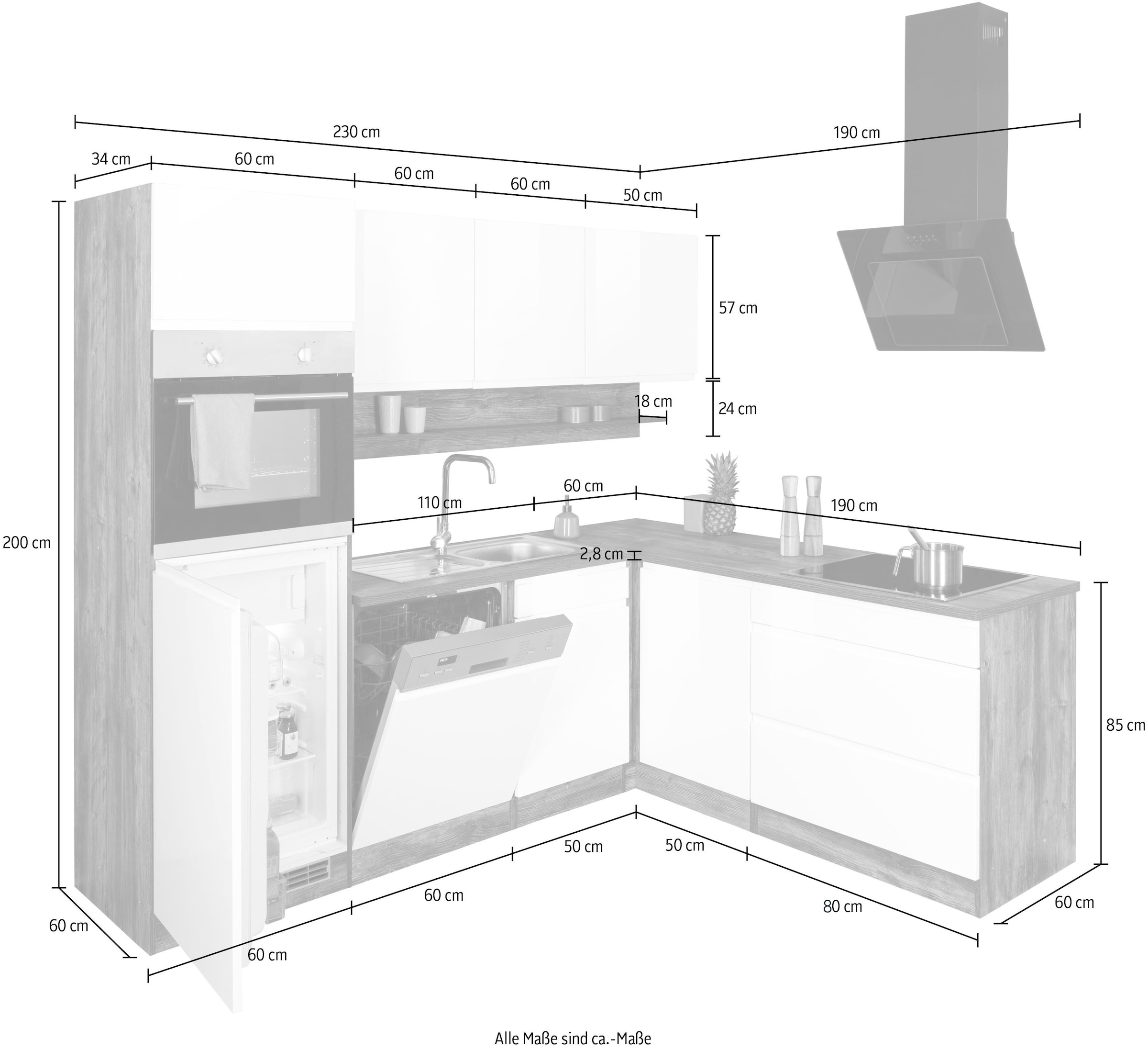 KOCHSTATION Winkelküche »KS-Virginia«, Stellbreite 230/190 cm, ohne E-Geräte