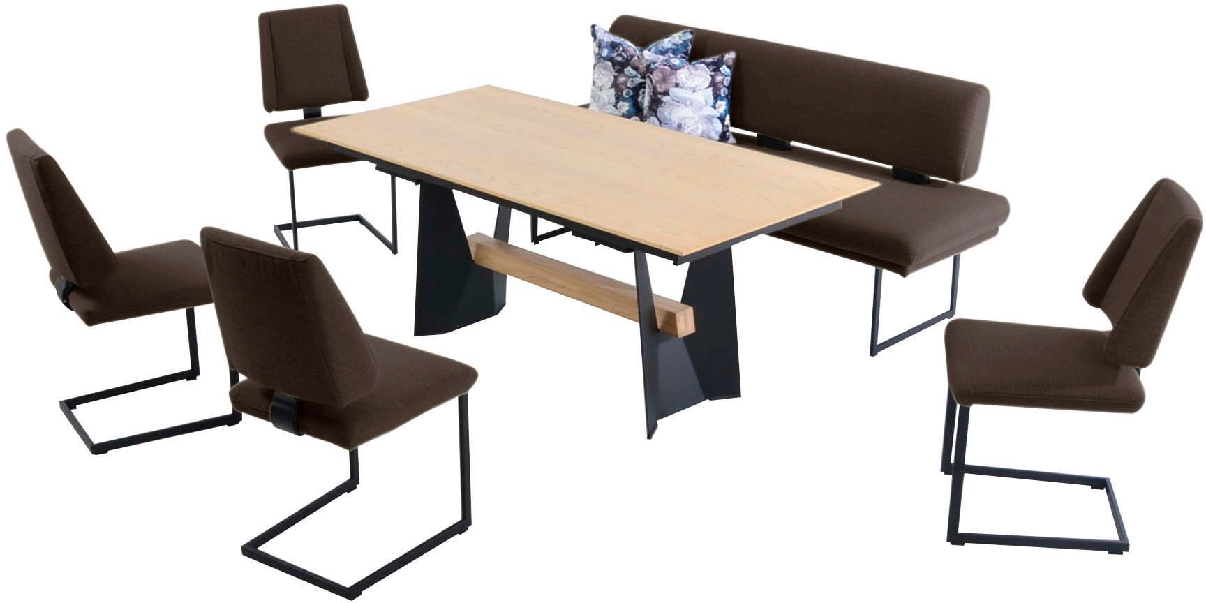 K+W Komfort & Wohnen Essgruppe »Longbeach« 6 Stk. tlg. Essgruppe in Spitzkissenoptik mit 4 Freischwingern, Gestell in Metall