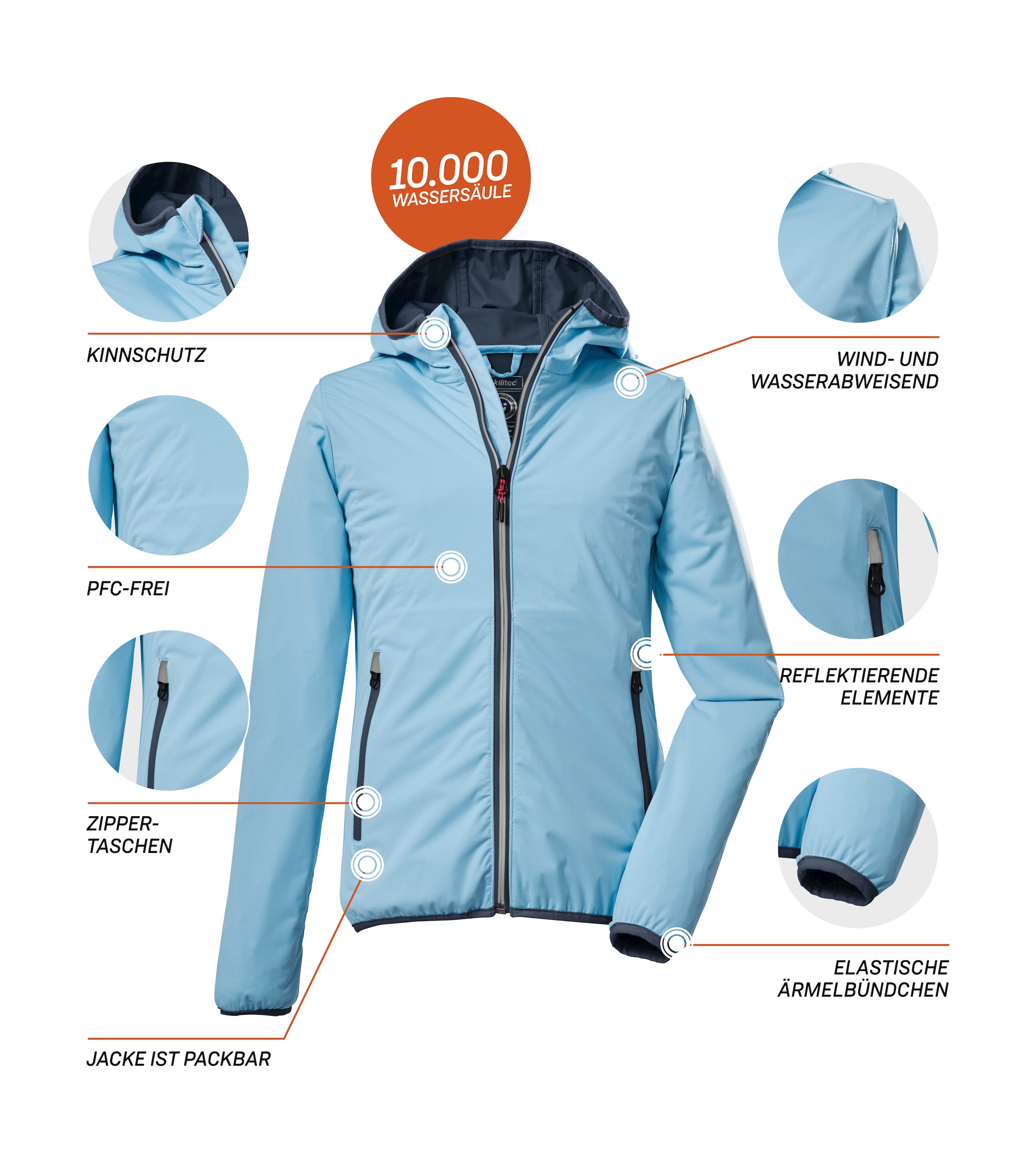 Killtec Outdoorjacke »KOS 229 GRLS JCKT«, Packbare, wasserdichte Kinderjacke mit Kapuze und reflektierenden Elementen