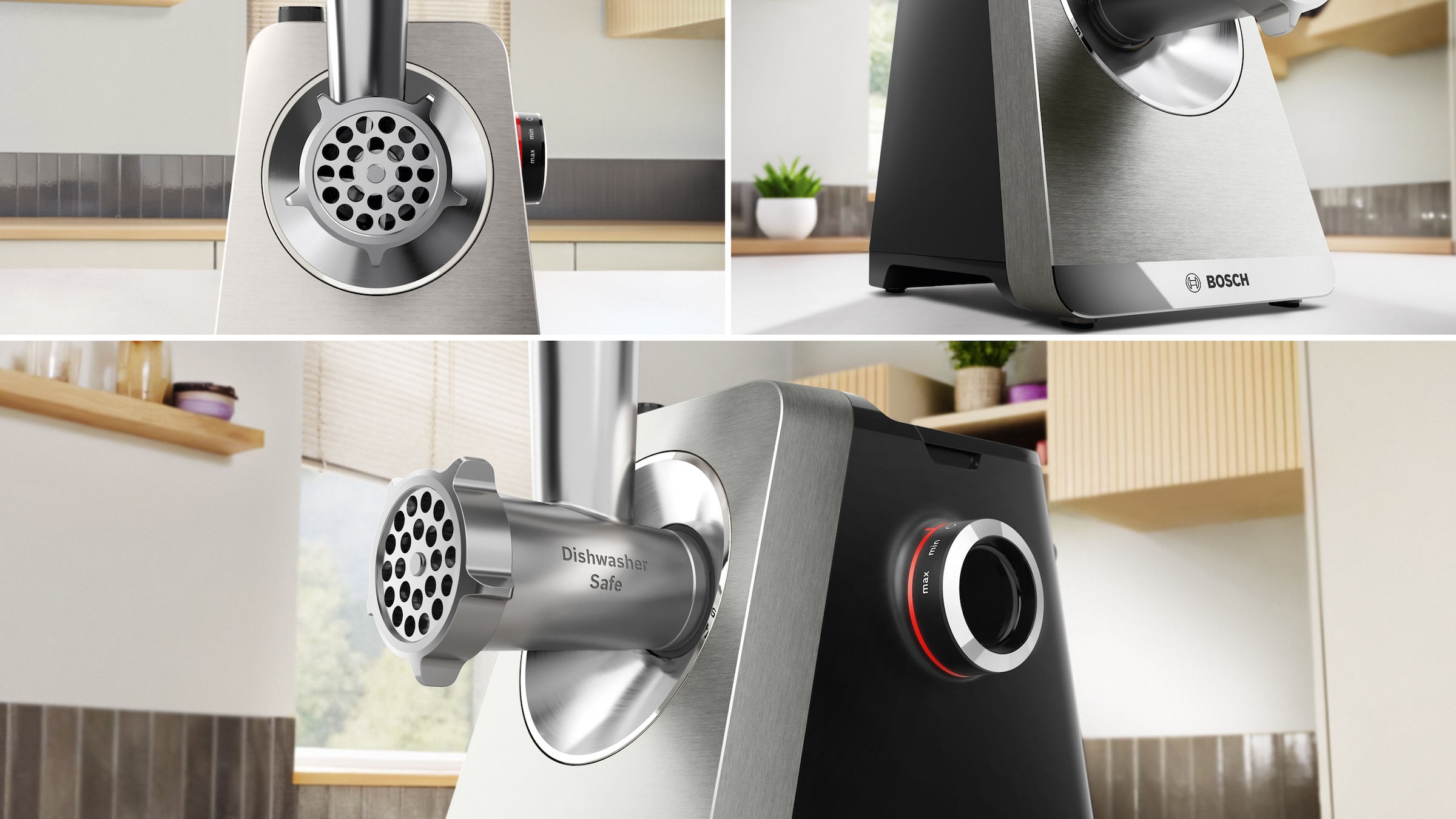 BOSCH Fleischwolf »Serie 8 MFWS840M, bis zu 4,5 kg Fleisch pro Min., spülmaschinenfest« 800 W Edelstahl, 10-Jahre Motorgarantie, mit drei Lochscheiben, 2.500 W