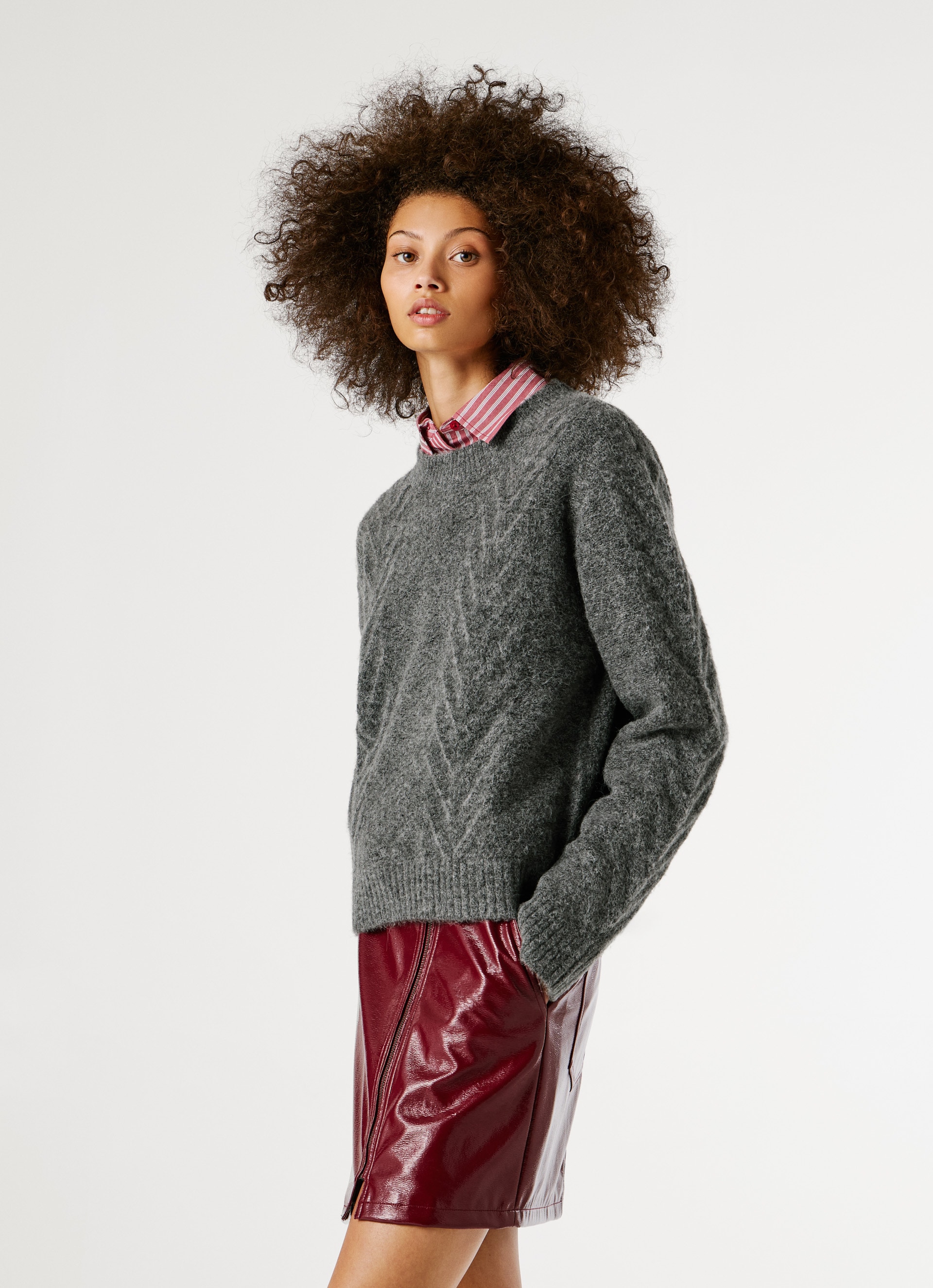 Pepe Jeans Strickpullover mit Zopfmuster und Woll-Anteil